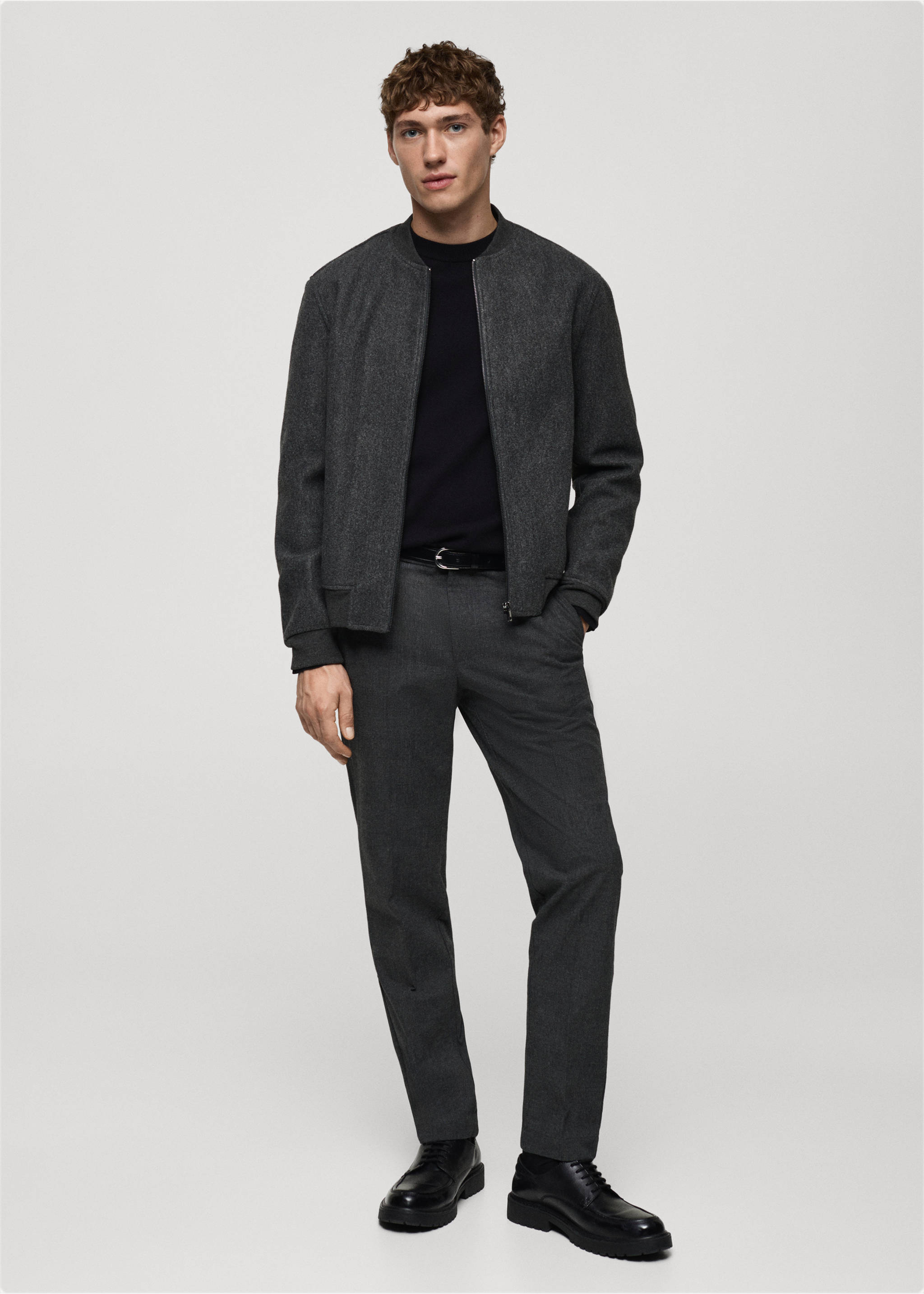 Regular-fit flannel bomber jacket - General plane, Dark Heather Grey. Ref: 87010596-00.