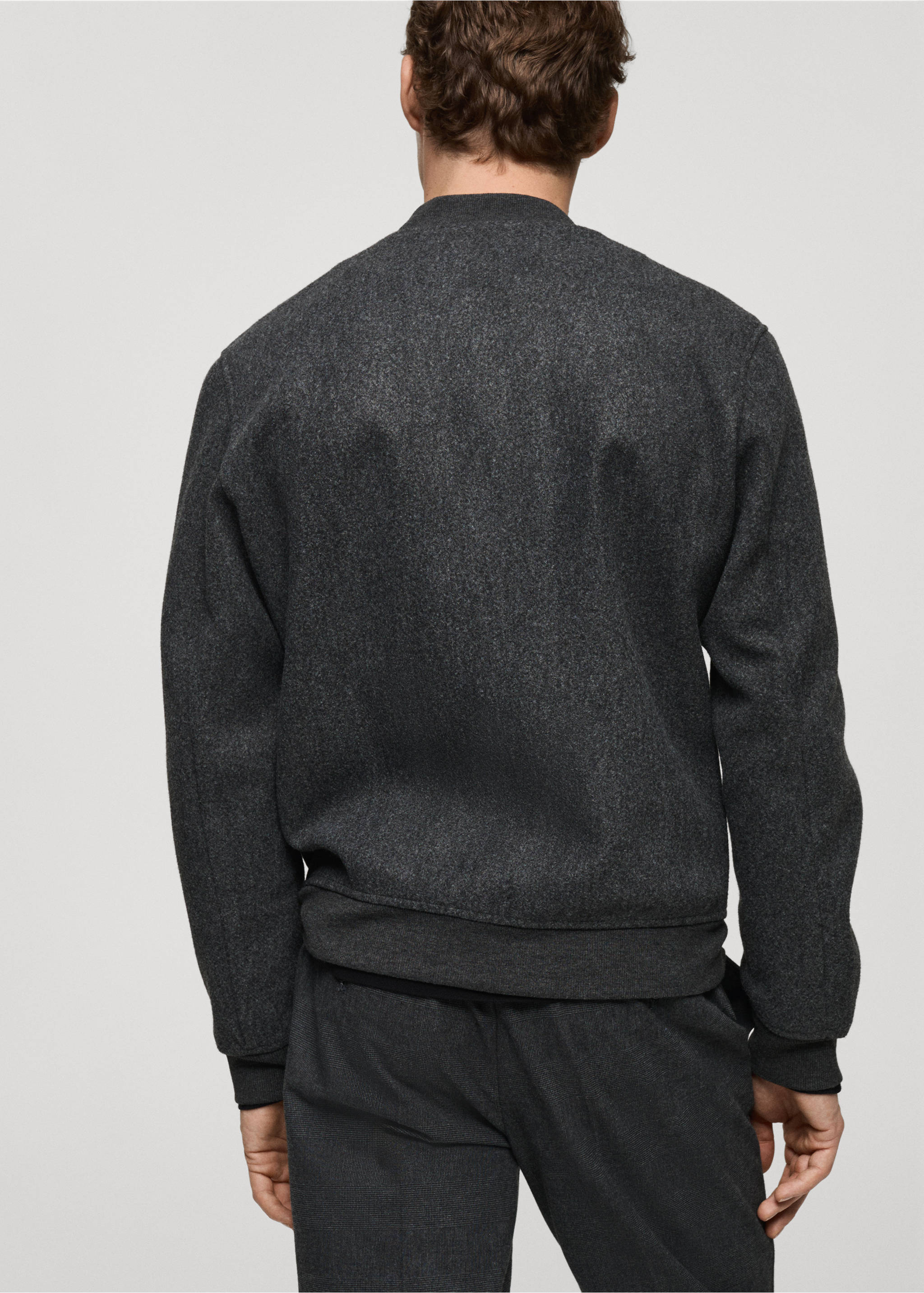 Regular-fit flannel bomber jacket - Reverse of the article, Dark Heather Grey. Ref: 87010596-00.