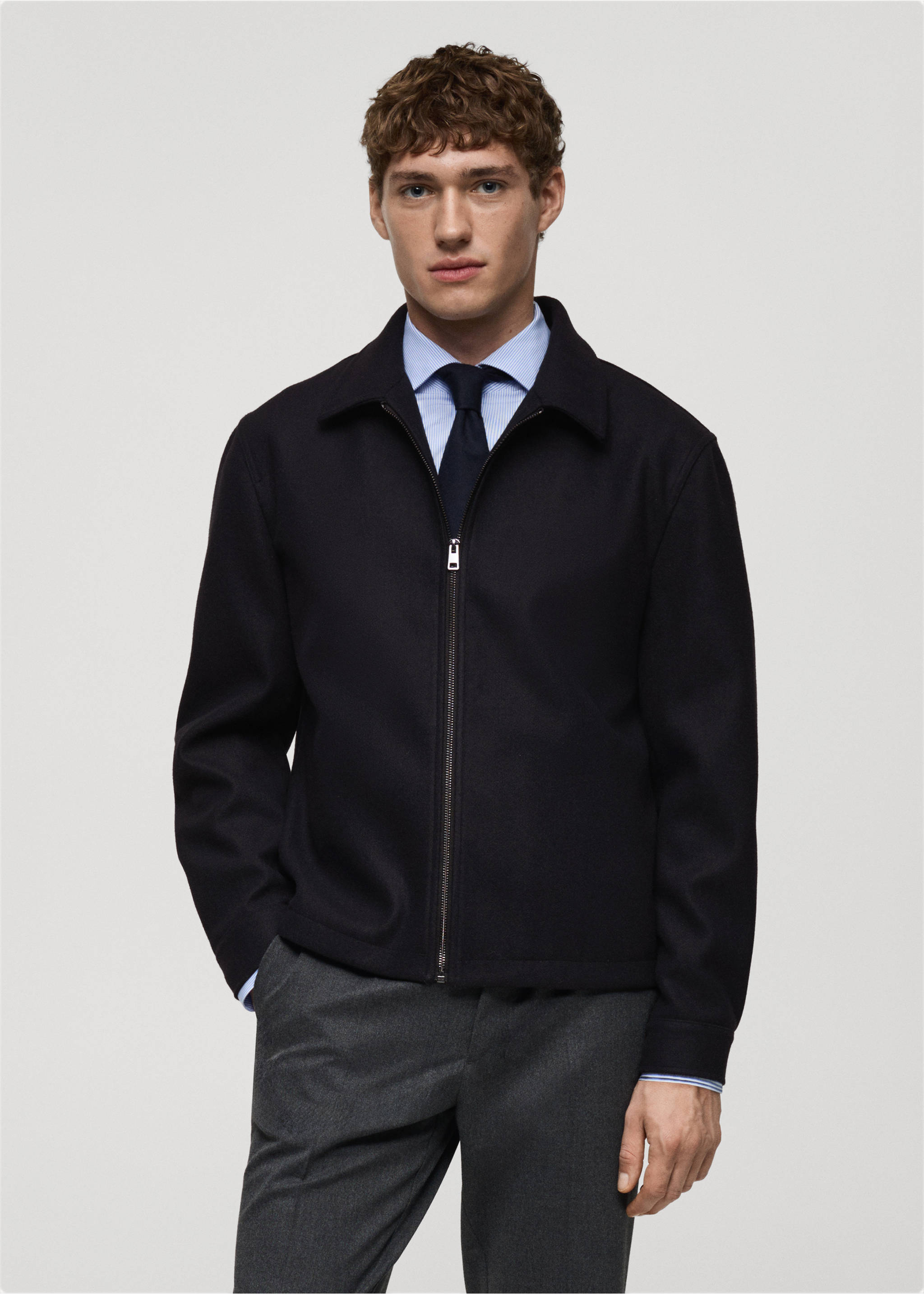 Regular-fit flannel jacket - Medium plane, Dark Navy. Ref: 87010597-00.