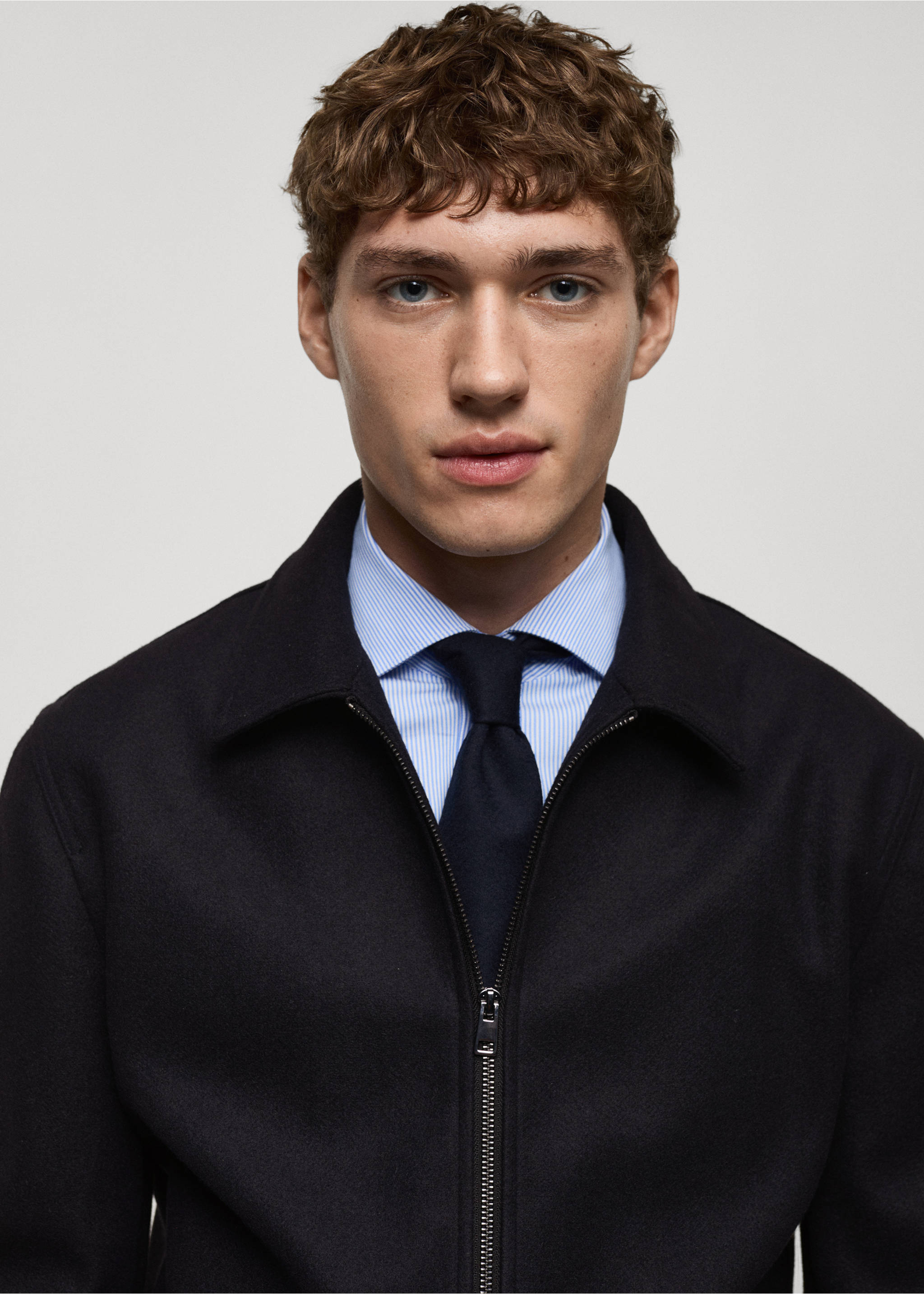 Regular-fit flannel jacket - Details of the article 1, Dark Navy. Ref: 87010597-00.