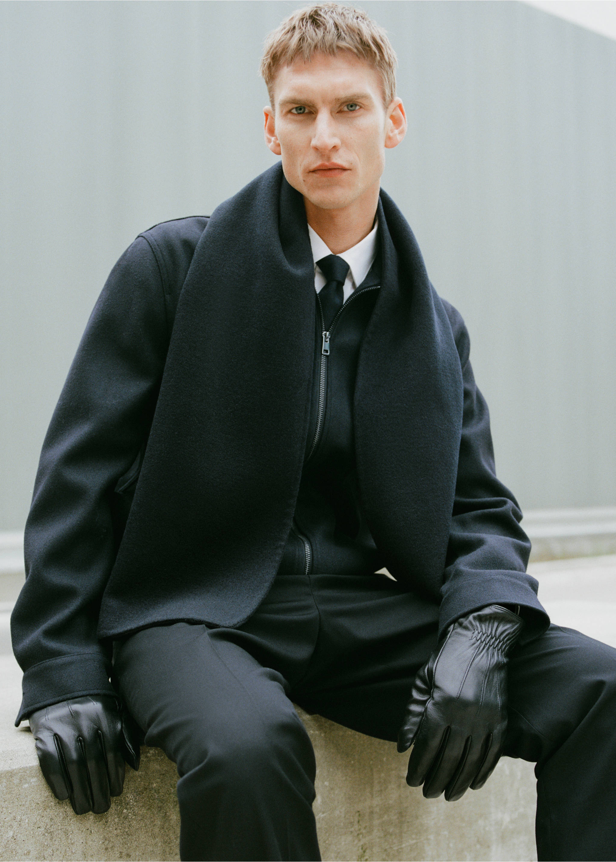 Regular-fit flannel jacket - Details of the article 3, Dark Navy. Ref: 87010597-00.