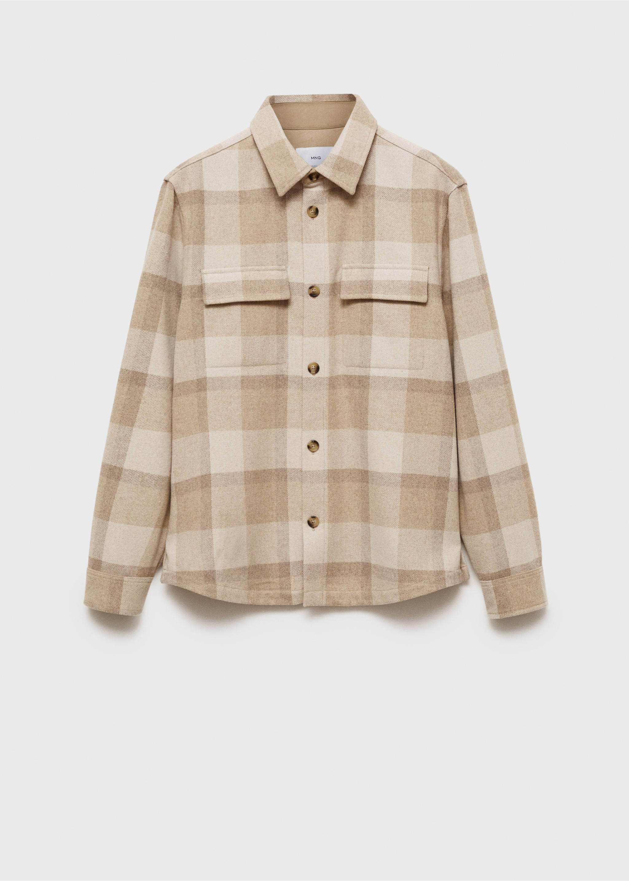 Check flannel wool overshirt - Article without model, Beige. Ref: 87010599-00.