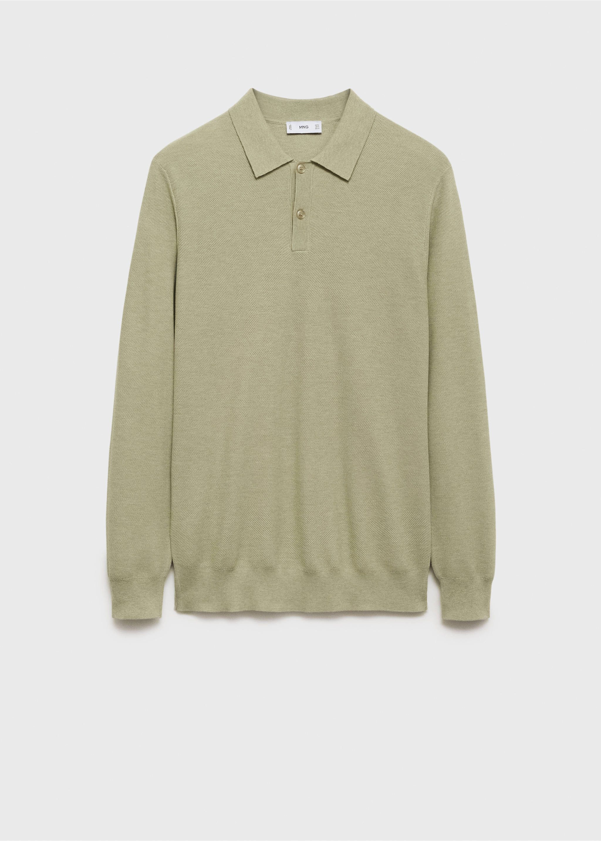 Baumwoll-Strickpullover mit Polokragen und Mikrostruktur - Artikel ohne Model, Apfelgrün. Ref: 87010601-00.