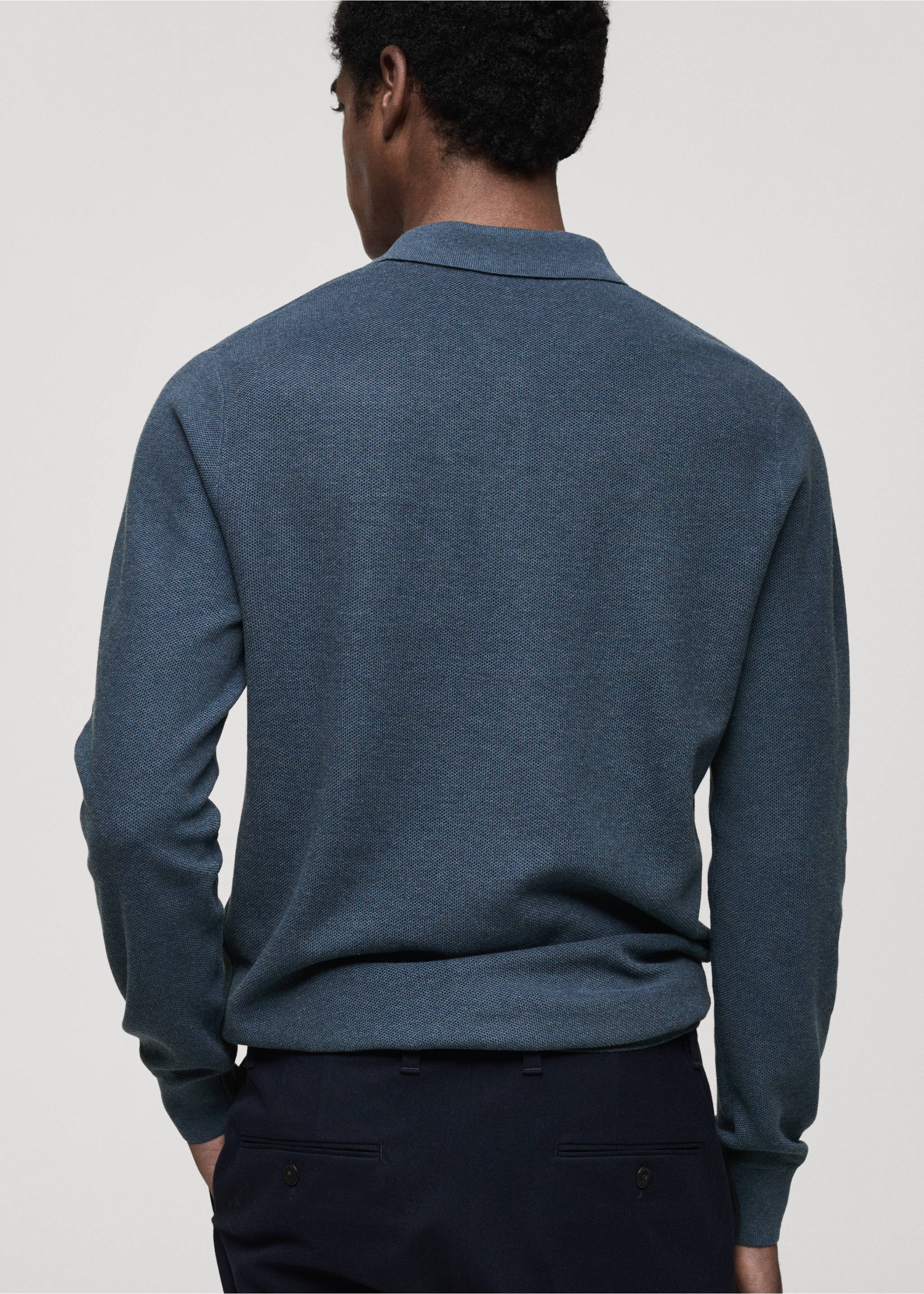 Micro-structured cotton knitted polo shirt - Reverse of the article, Indigo Blue. Ref: 87010601-00.