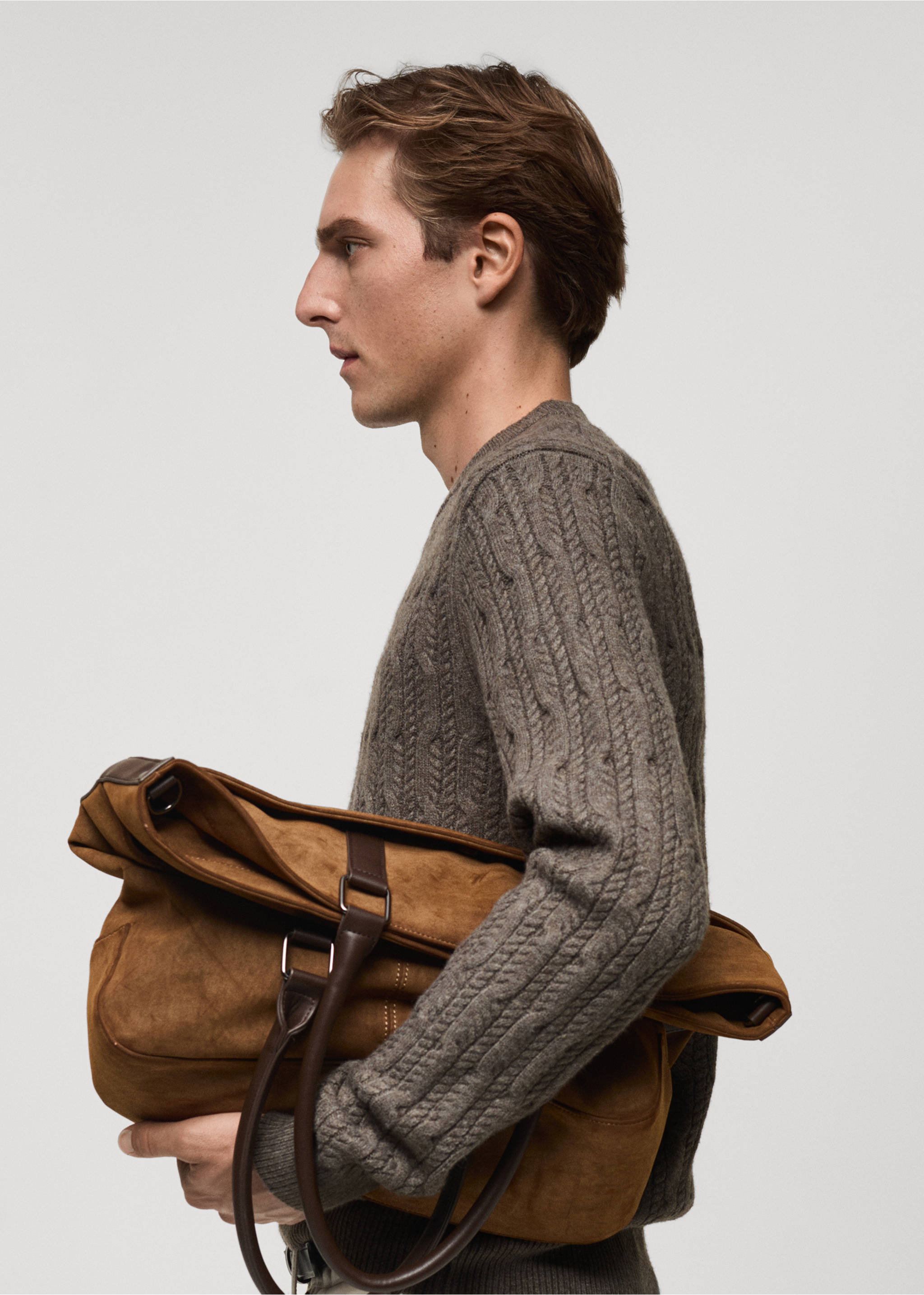 Braided knitted sweater - Details of the article 2, Mink Grey. Ref: 87010603-00.