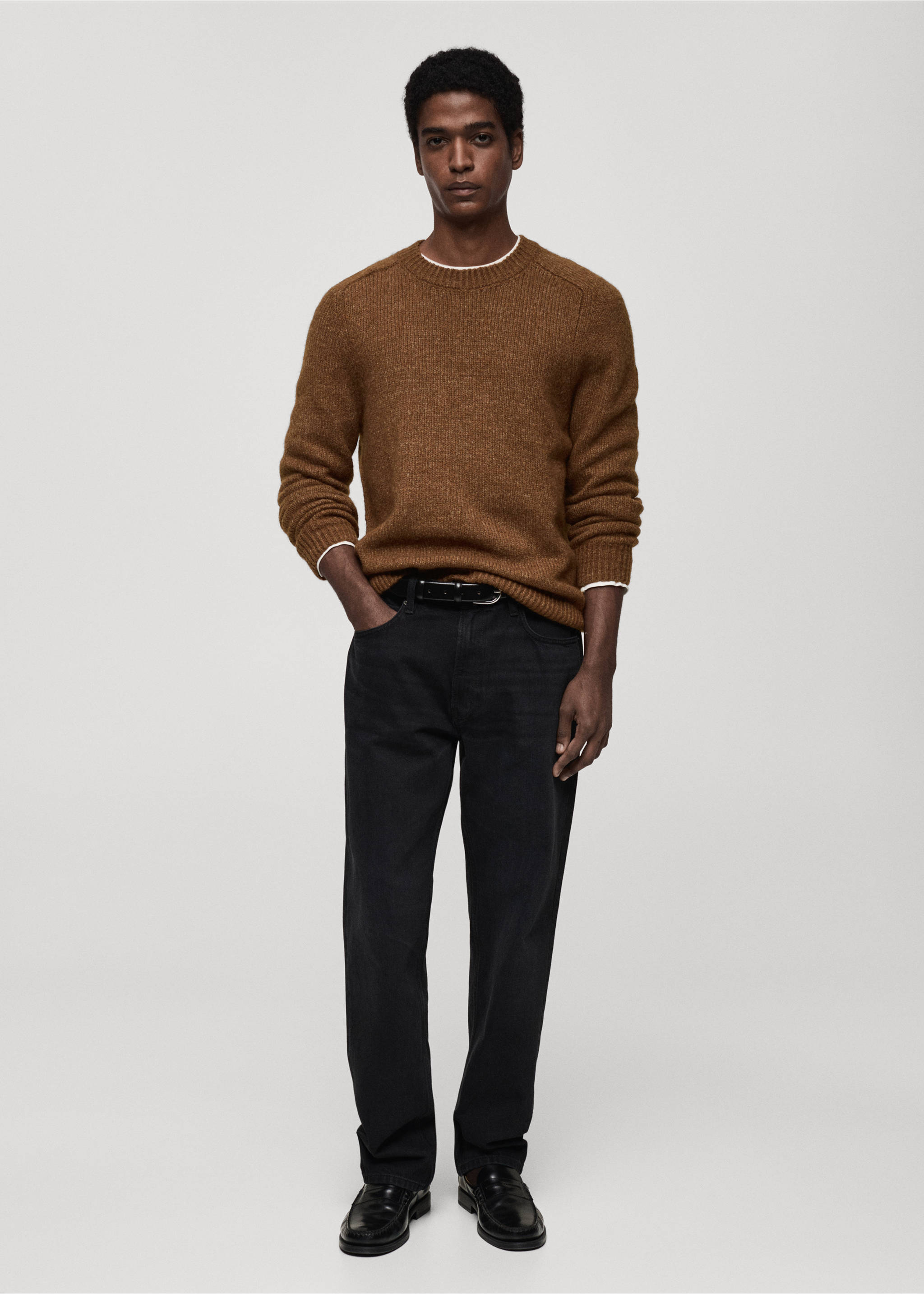 Wool and cotton-blend knitted sweater - General plane, Medium Brown. Ref: 87010604-00.