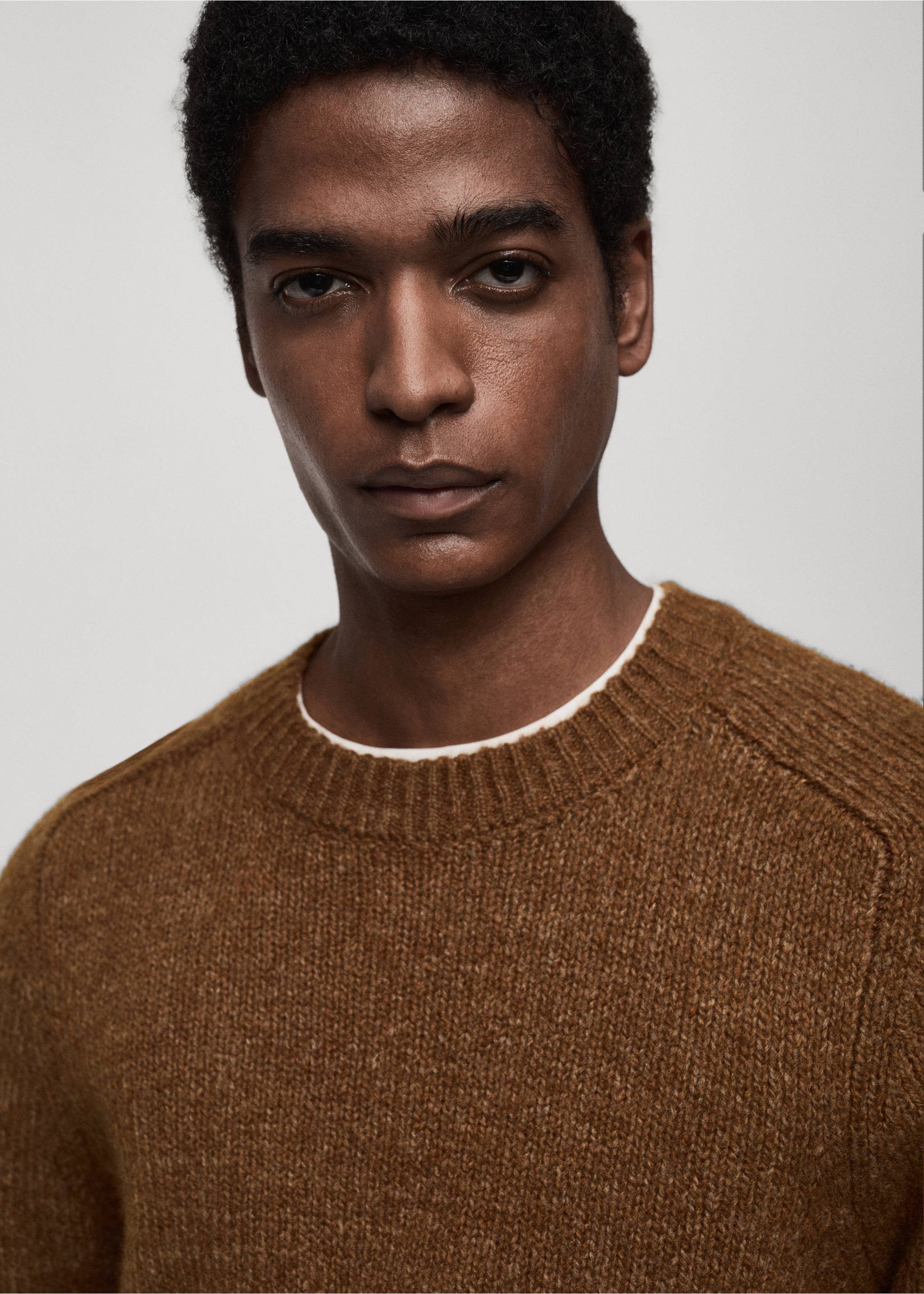 Wool and cotton-blend knitted sweater - Details of the article 1, Medium Brown. Ref: 87010604-00.
