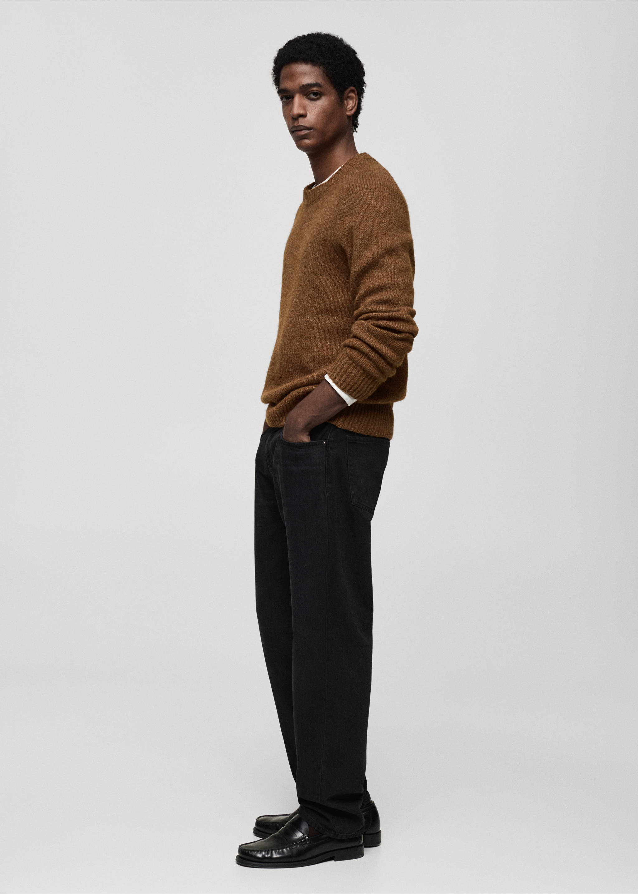 Wool and cotton-blend knitted sweater - Details of the article 2, Medium Brown. Ref: 87010604-00.