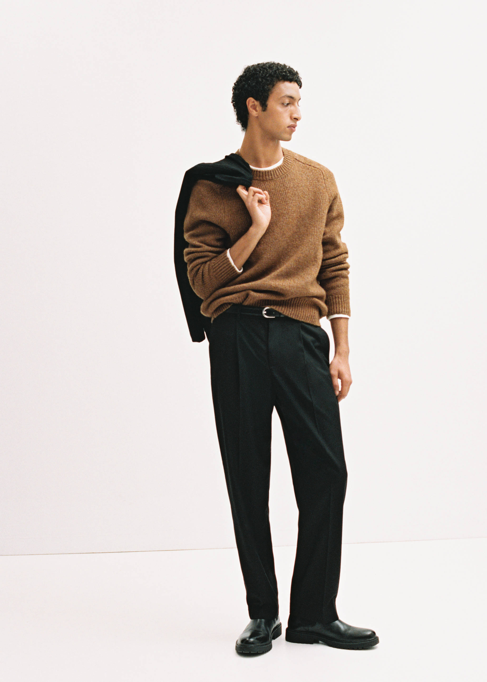 Wool and cotton-blend knitted sweater - Details of the article 3, Medium Brown. Ref: 87010604-00.