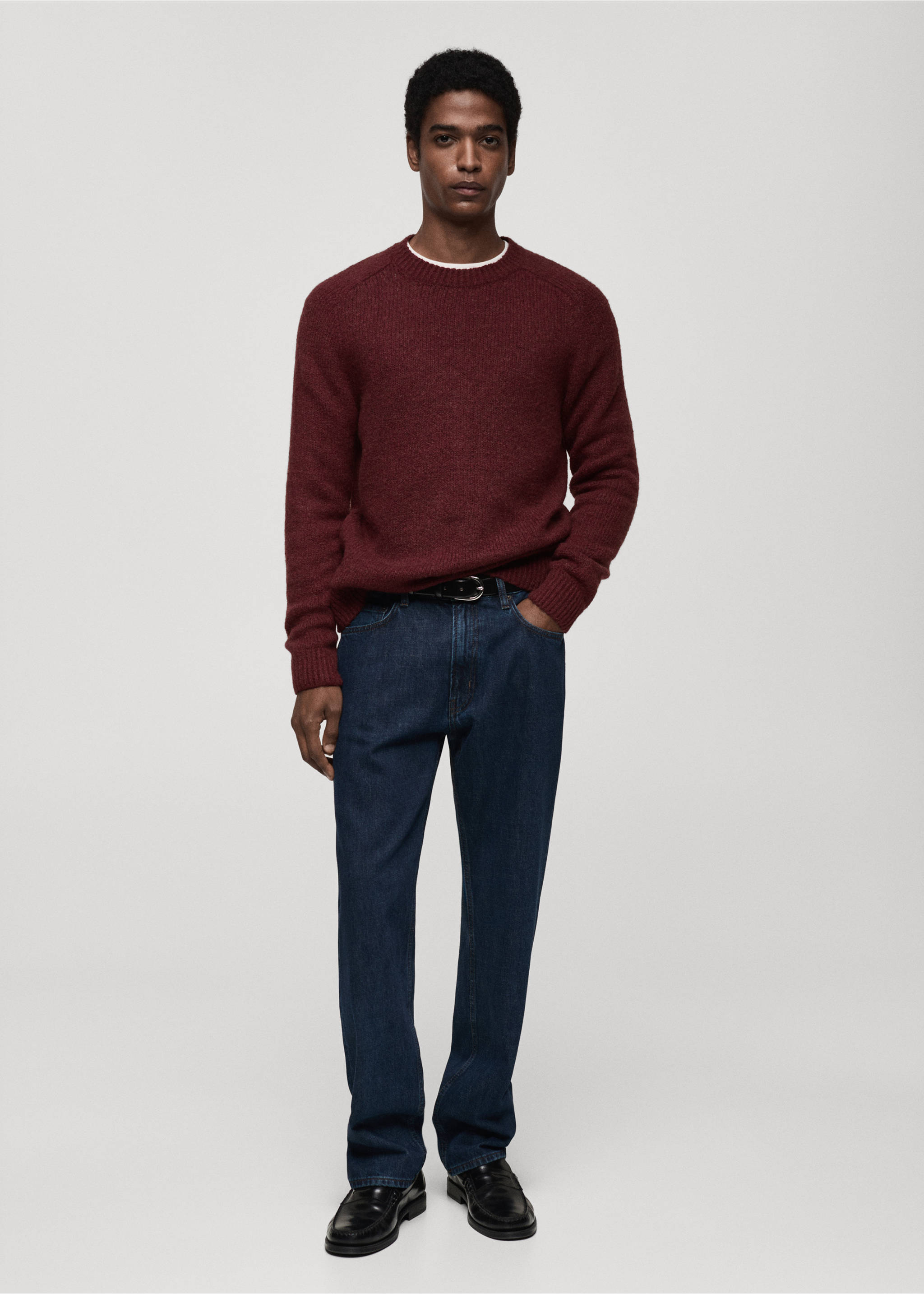 Wool and cotton-blend knitted sweater - General plane, Burgundy. Ref: 87010604-00.