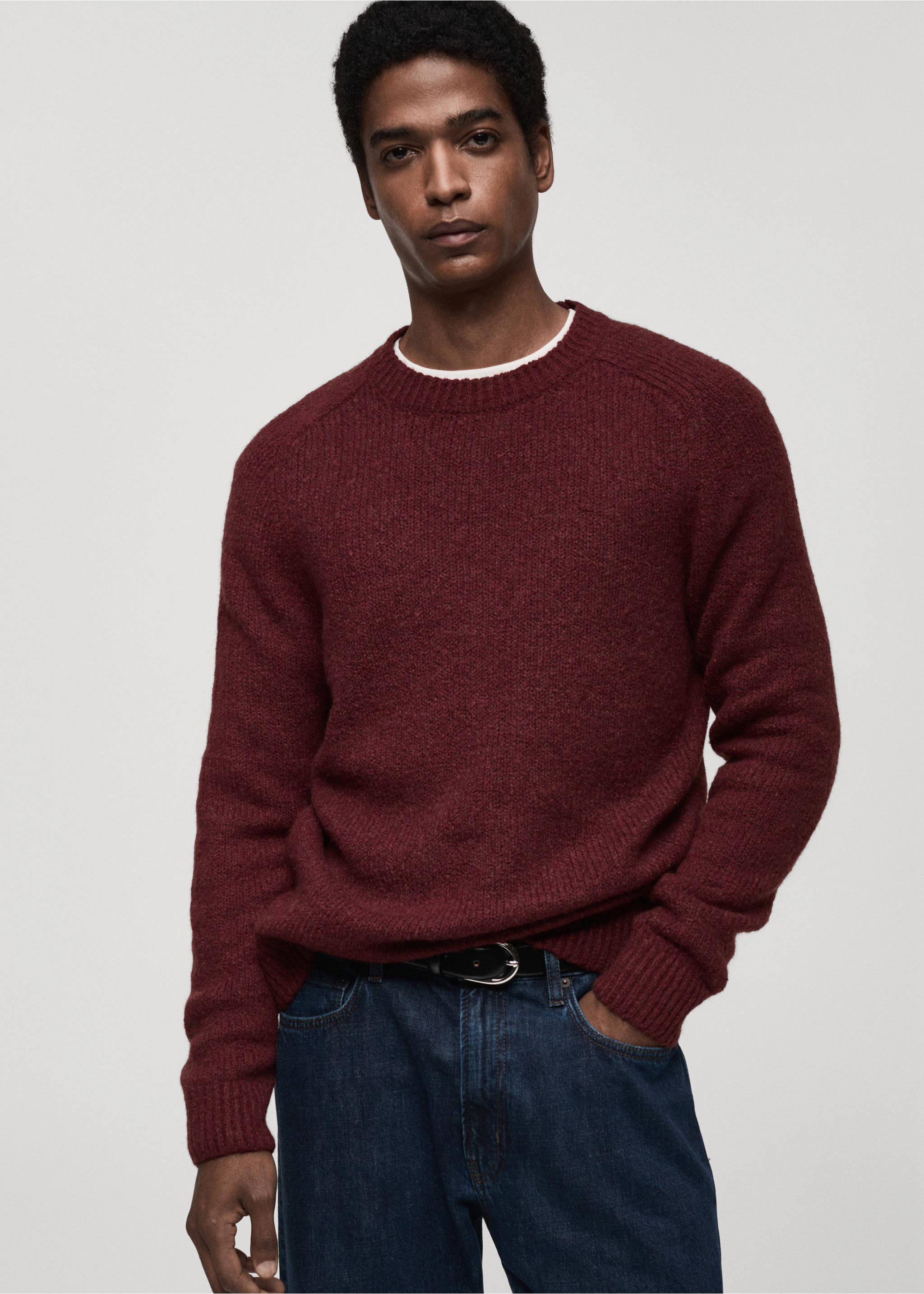 Wool and cotton-blend knitted sweater - Medium plane, Burgundy. Ref: 87010604-00.