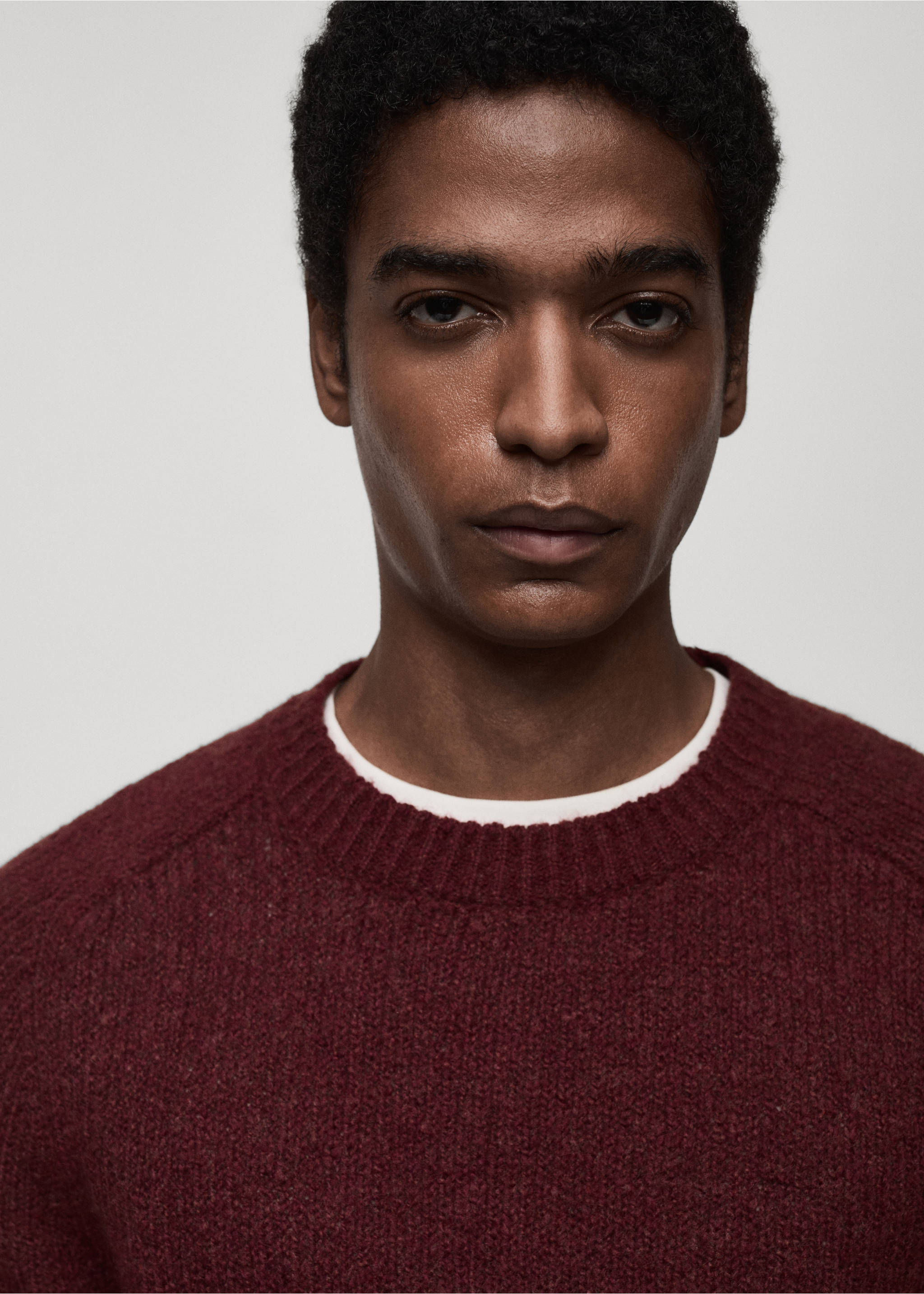 Wool and cotton-blend knitted sweater - Details of the article 1, Burgundy. Ref: 87010604-00.