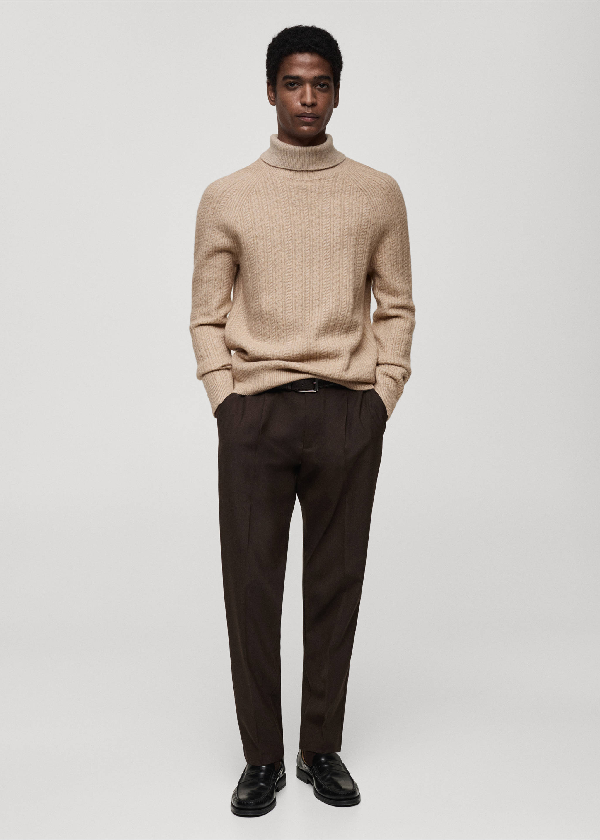 Braided knit turtleneck sweater - General plane, Beige. Ref: 87010605-00.