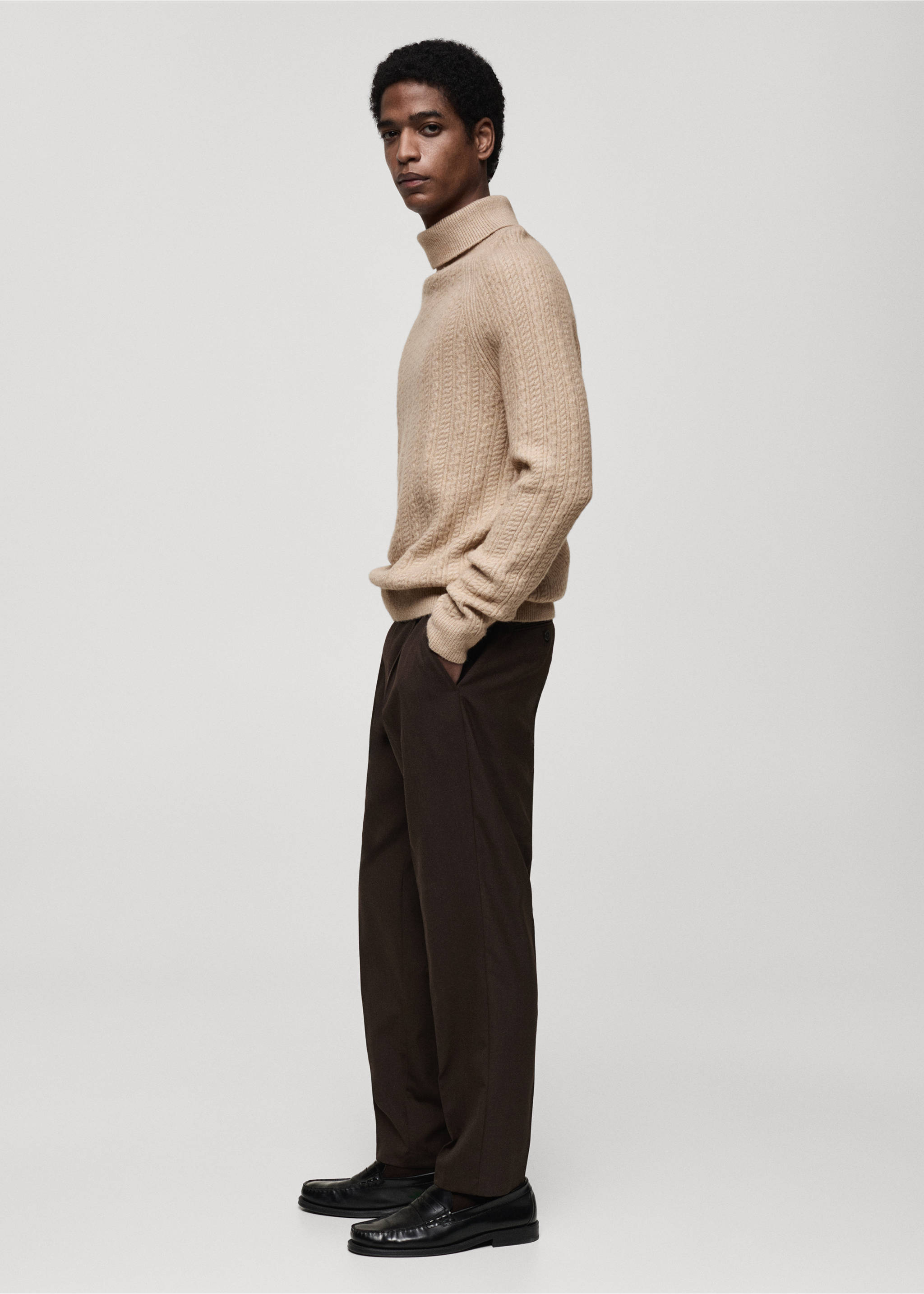 Braided knit turtleneck sweater - Details of the article 2, Beige. Ref: 87010605-00.