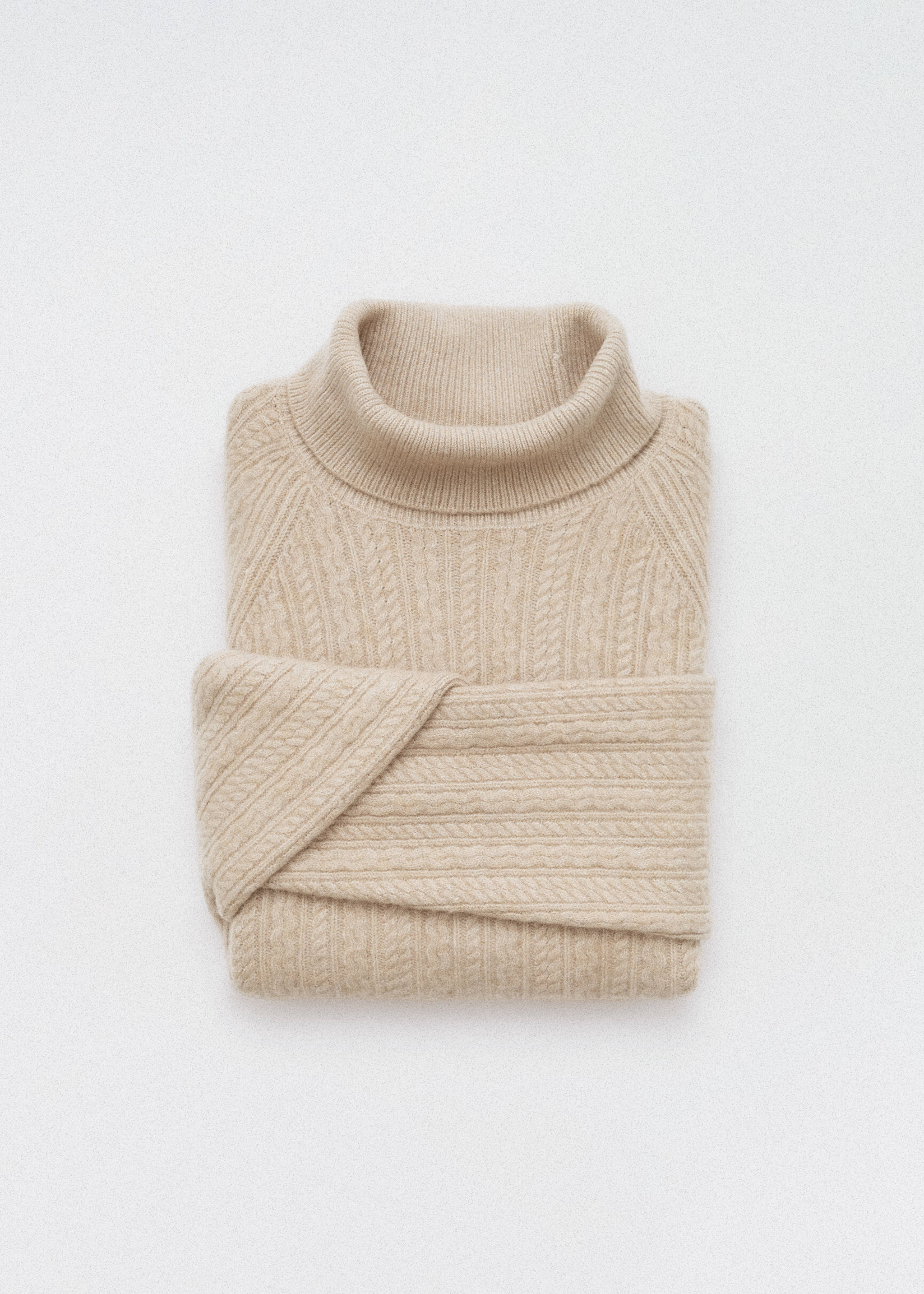 Braided knit turtleneck sweater - Details of the article 3, Beige. Ref: 87010605-00.
