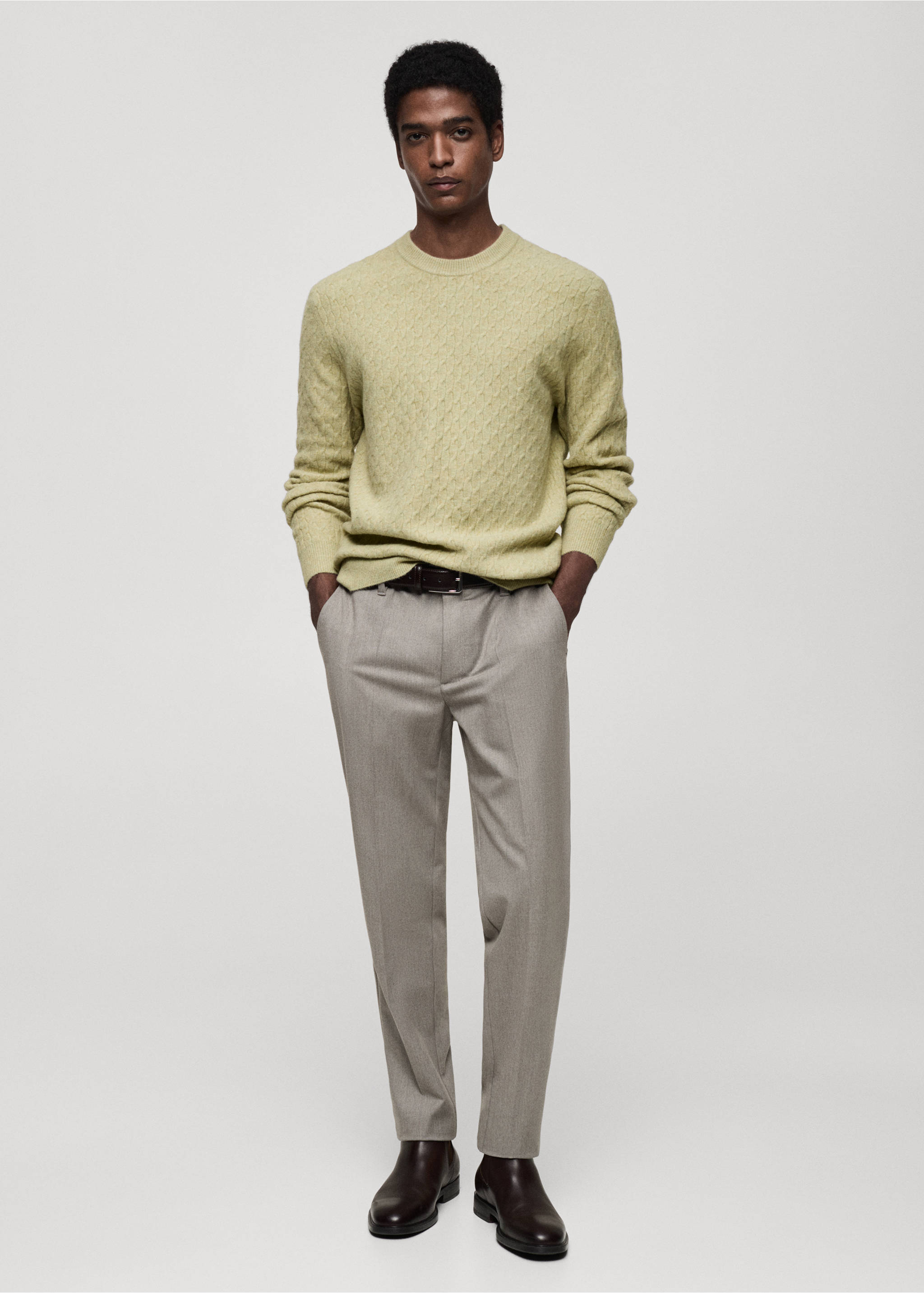 Braided knitted sweater - General plane, Pastel Green. Ref: 87010608-00.