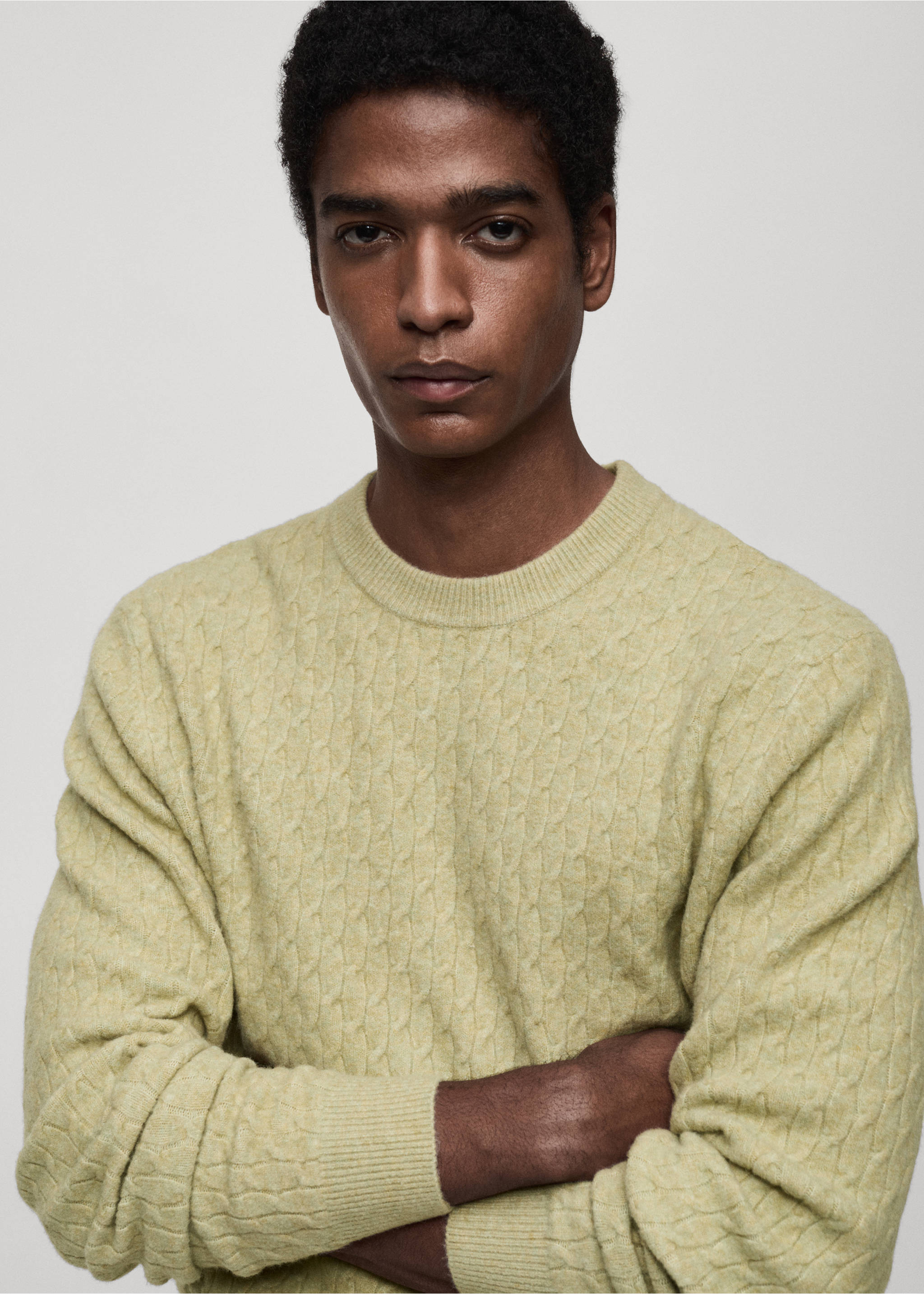 Braided knitted sweater - Details of the article 1, Pastel Green. Ref: 87010608-00.