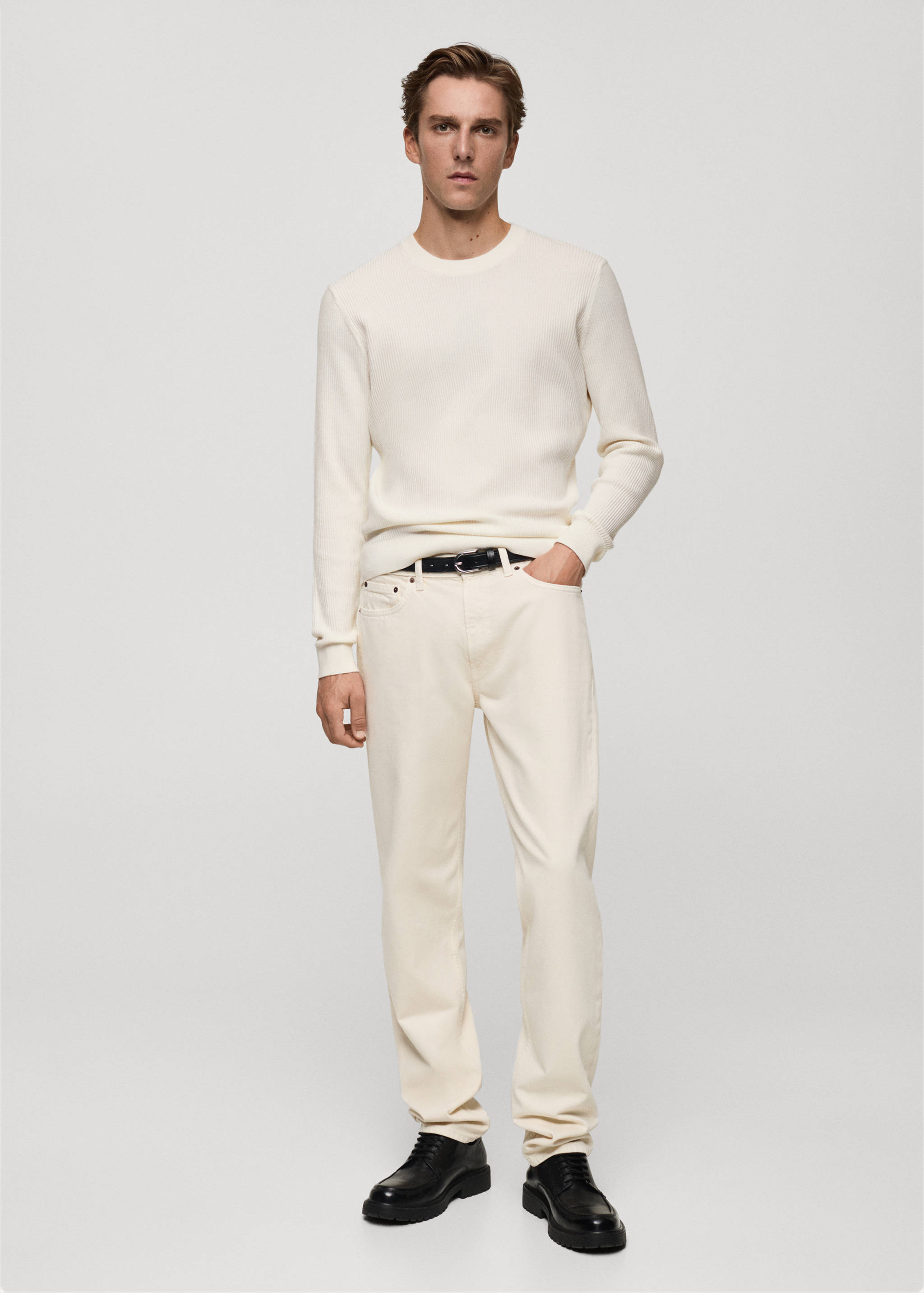 Βαμβακερό πουλόβερ με λεπτή πλέξη ριμπ - Γενικό πλάνο