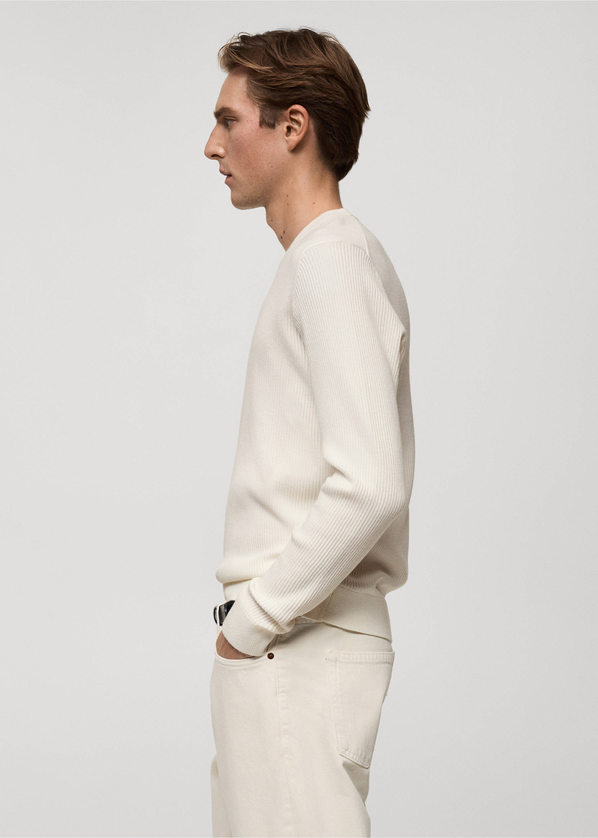 Pull coton maille fine côtelée - Détail de l'article 2, Blanc cassé. Ref: 87010610-00.