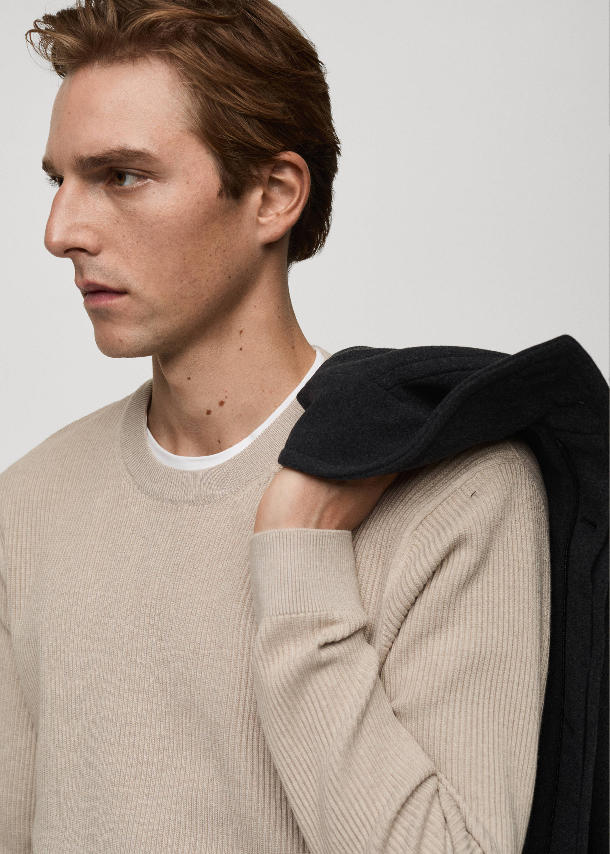 Βαμβακερό πουλόβερ με λεπτή πλέξη ριμπ - Λεπτομέρεια του προϊόντος 1