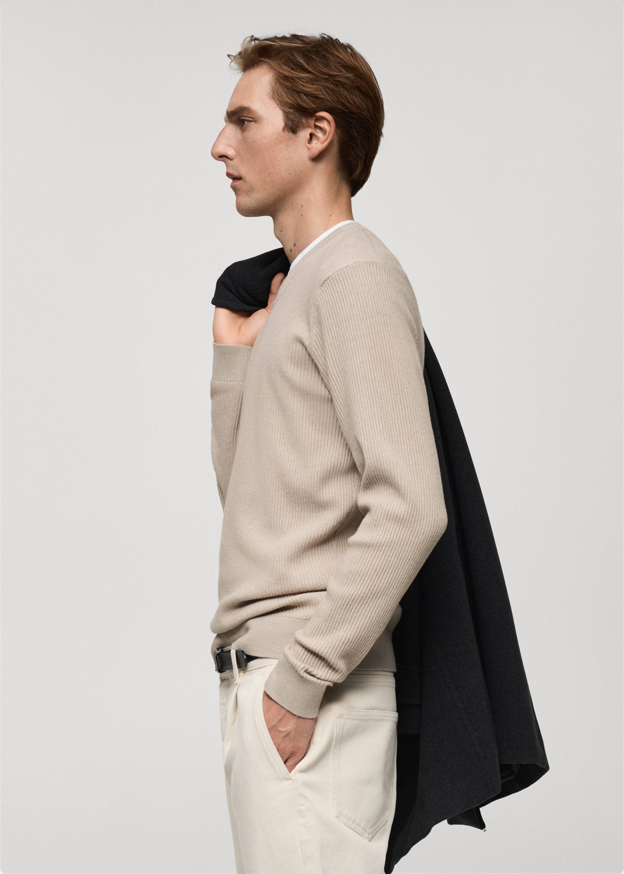 Βαμβακερό πουλόβερ με λεπτή πλέξη ριμπ - Λεπτομέρεια του προϊόντος 2