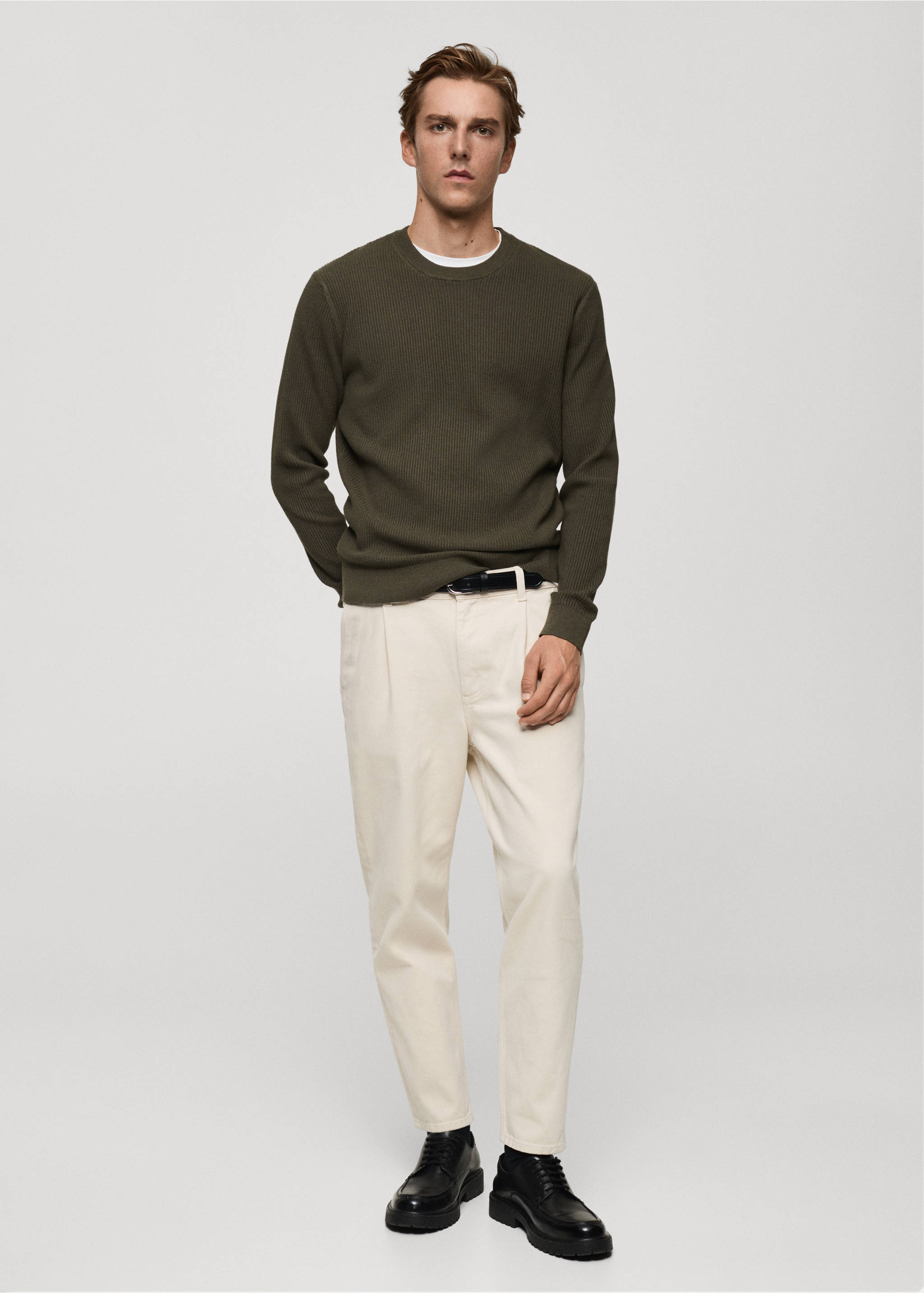 Jersey algodón punto fino canalé - Plano general, Khaki. Ref: 87010610-00.