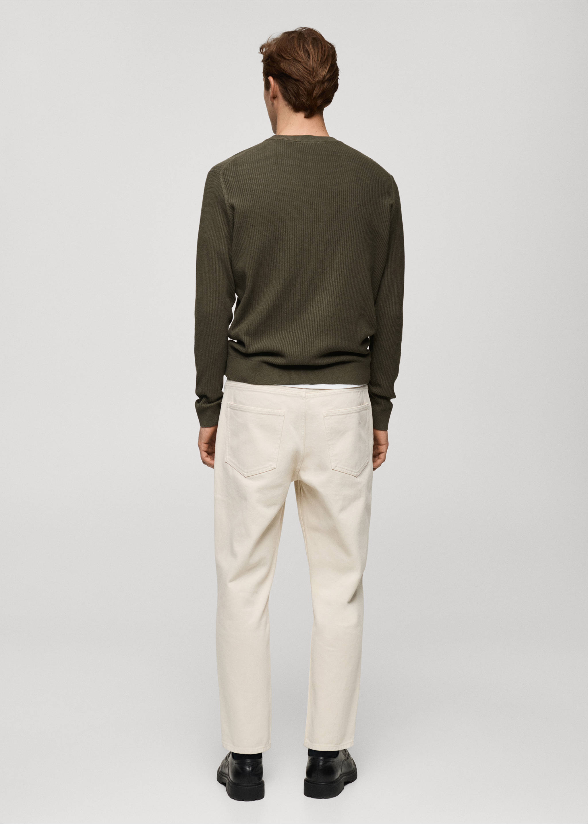 Jersey algodón punto fino canalé - Reverso del artículo, Khaki. Ref: 87010610-00.