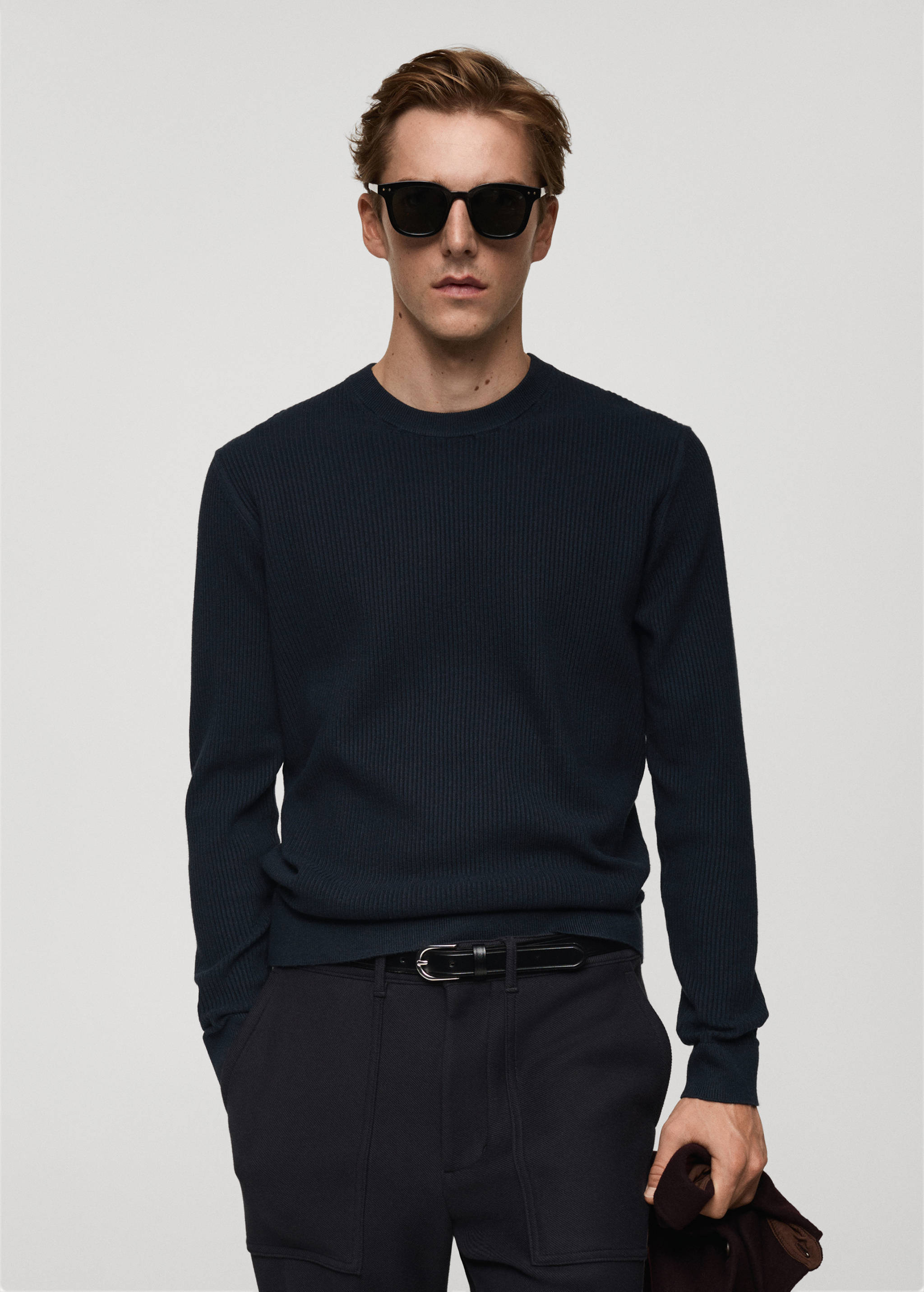 Camisola de malha fina de algodão canelada - Plano médio