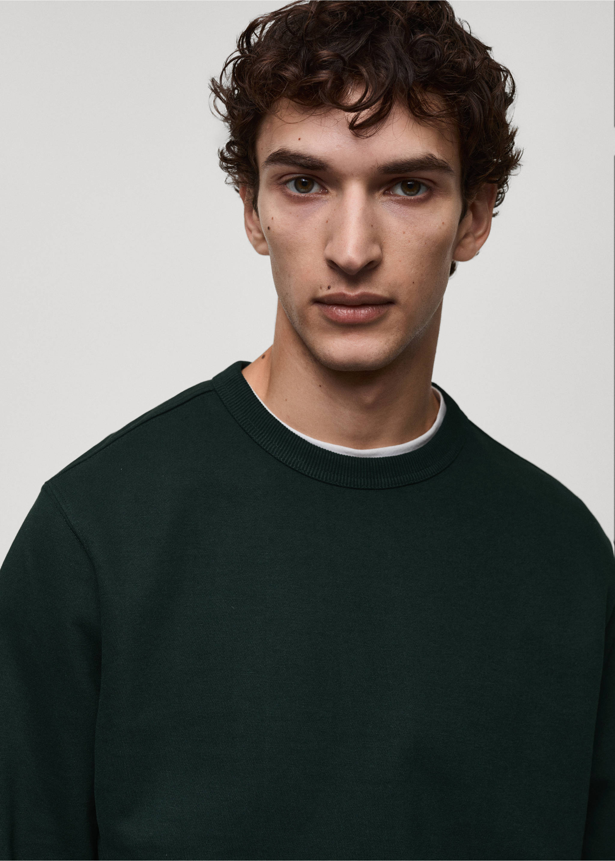 Regular-fit cotton sweatshirt - Details of the article 1, Green. Ref: 87010620-00.