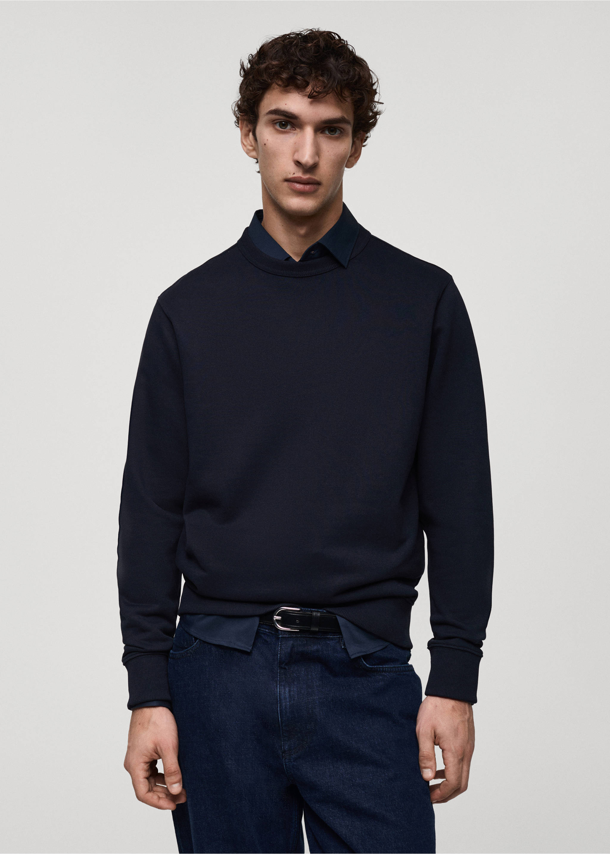 Regular-fit cotton sweatshirt - Medium plane, Dark Navy. Ref: 87010620-00.