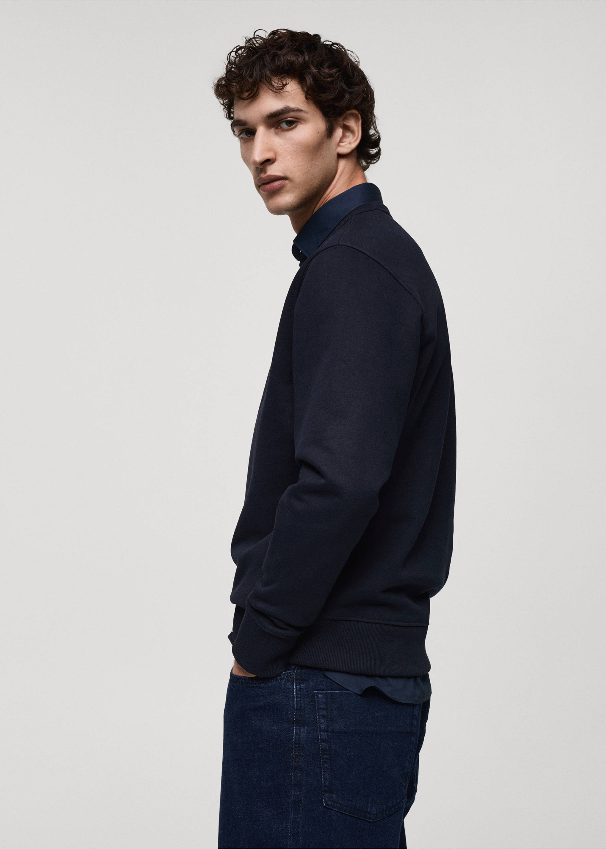 Regular-fit cotton sweatshirt - Details of the article 2, Dark Navy. Ref: 87010620-00.