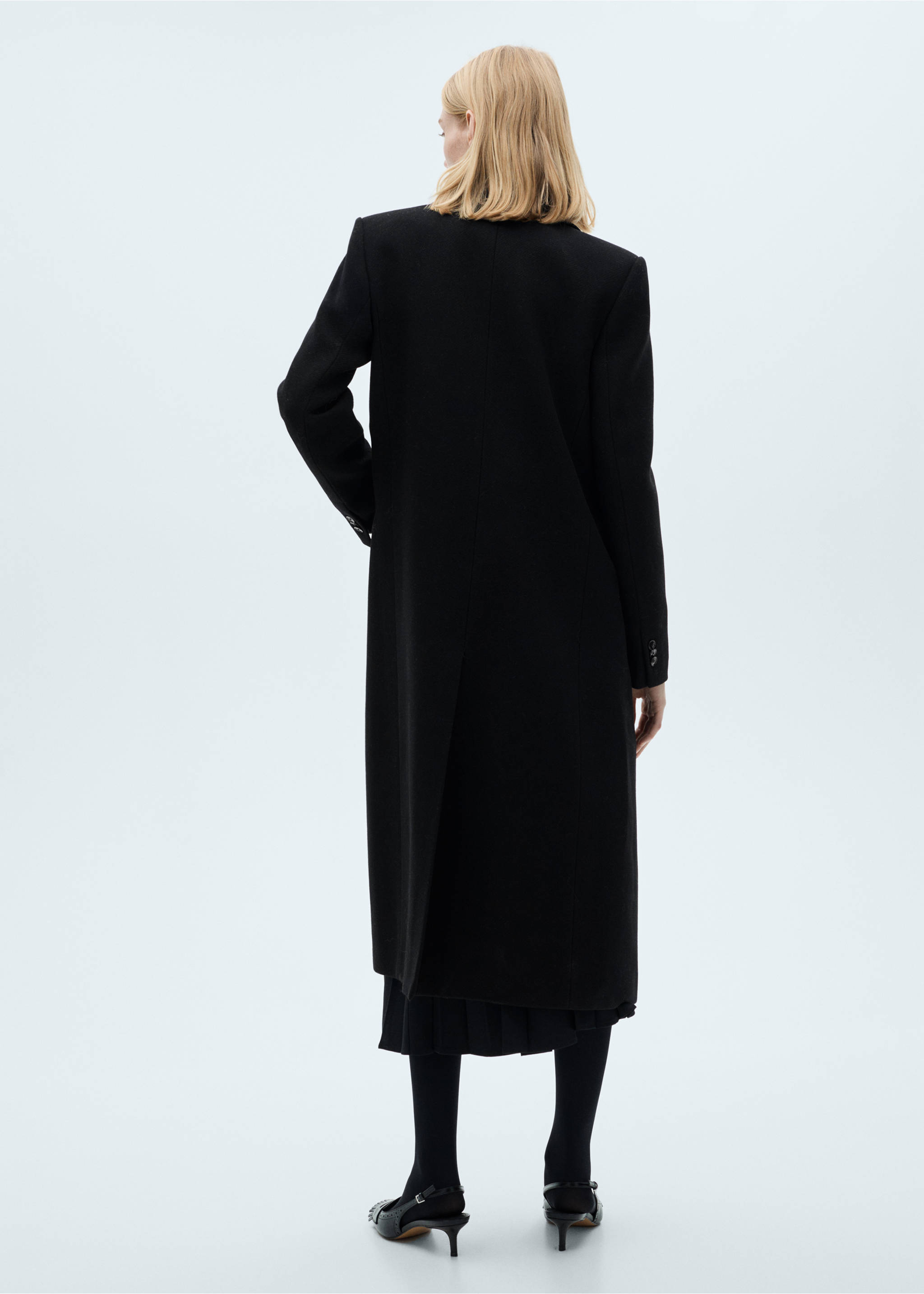 Long structured wool coat - Reverse of the article, Black. Ref: 87010625-00.