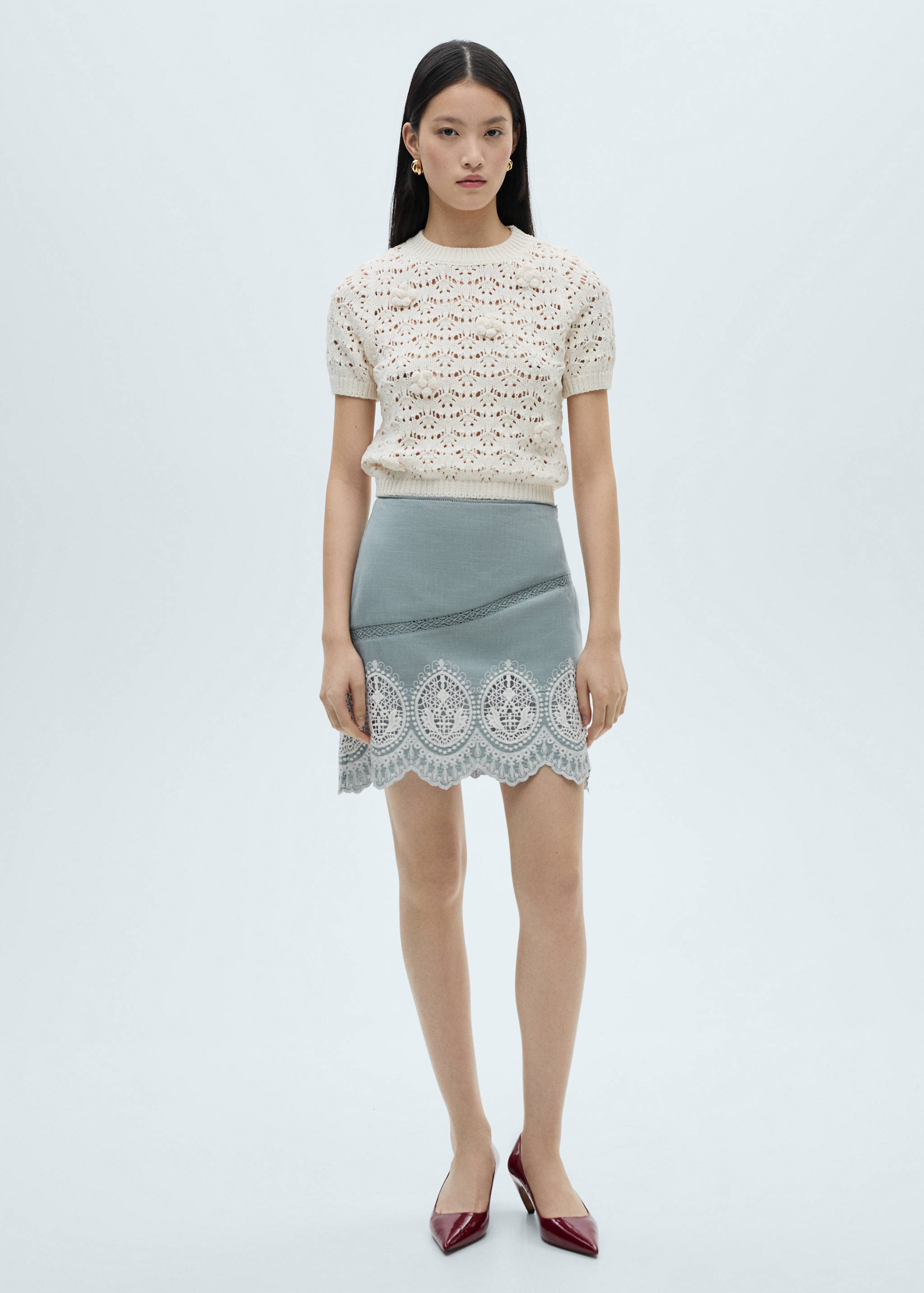Cotton skirt with embroidered hem - General plane