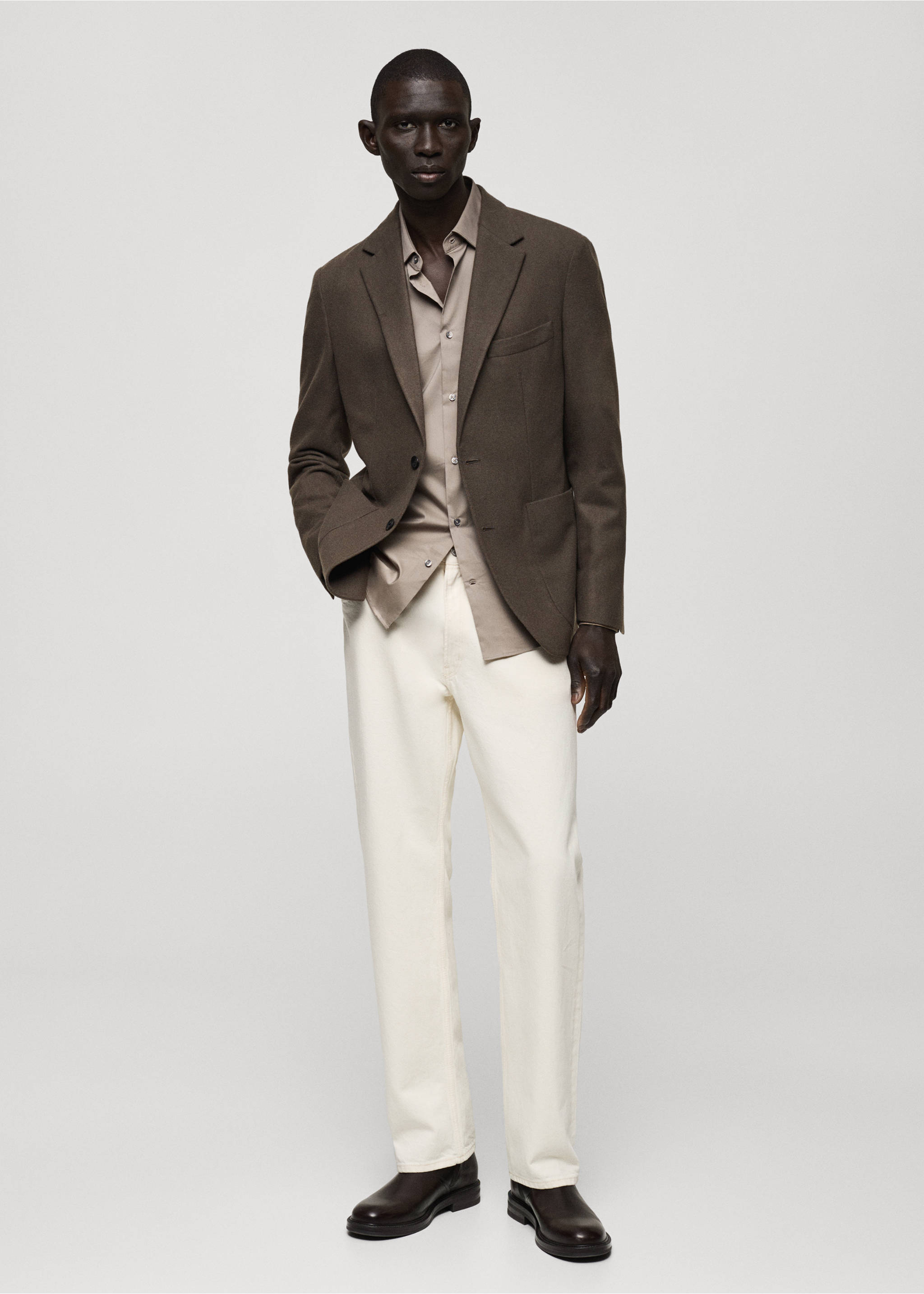 Slim fit wool blend blazer - General plane, Khaki. Ref: 87010633-00.