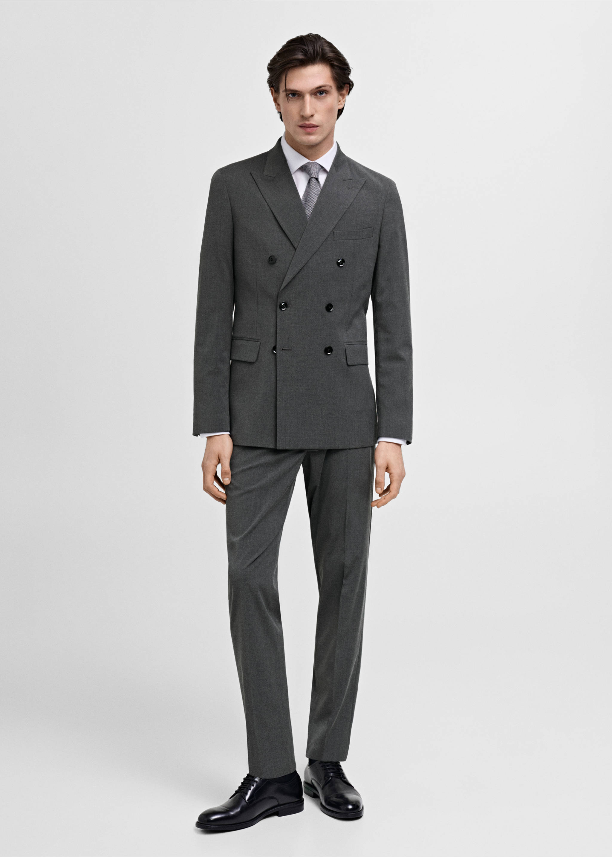 Monaco double-breasted slim-fit suit jacket - General plane, Grey. Ref: 87010636-00.