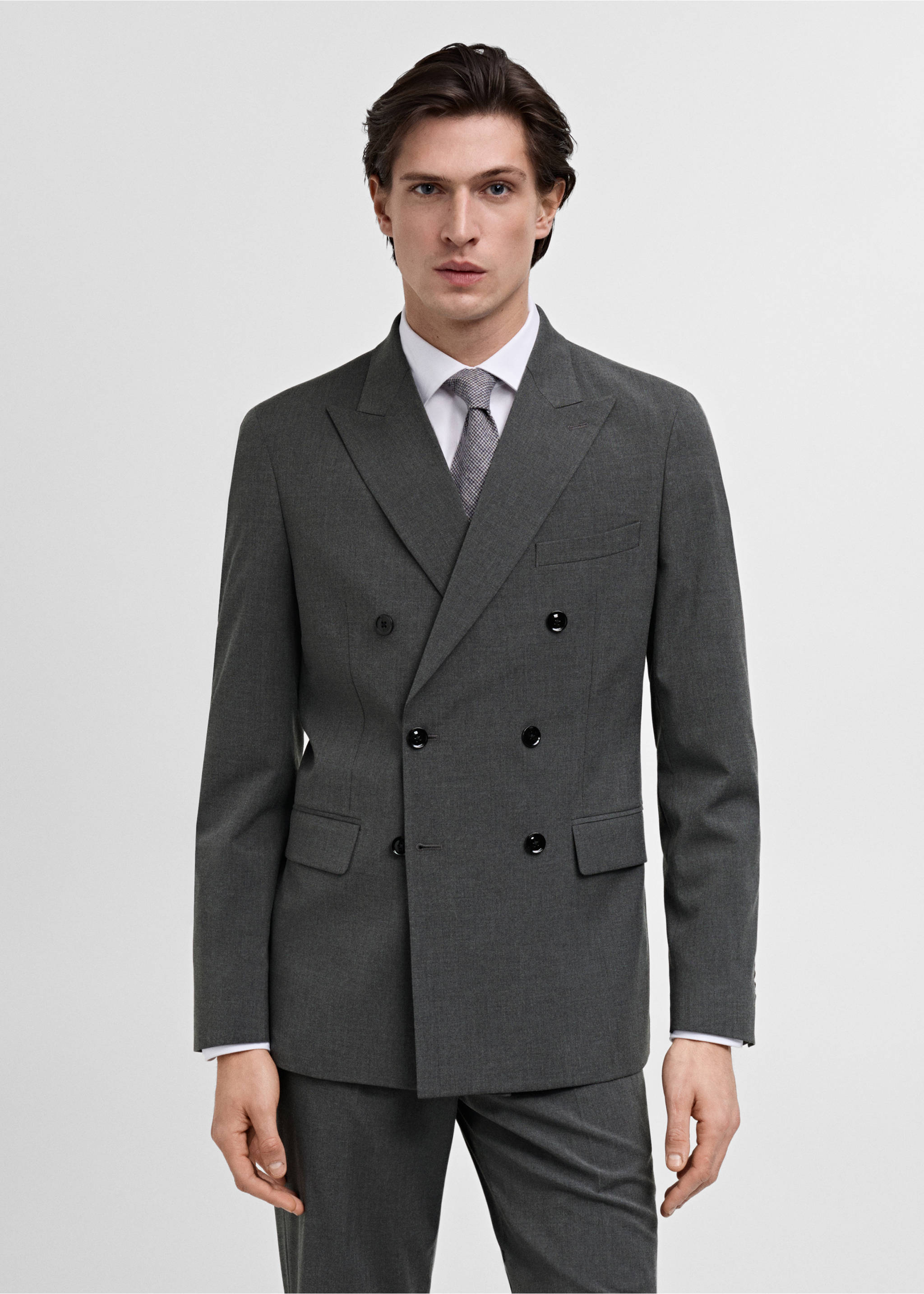 Monaco double-breasted slim-fit suit jacket - Medium plane, Grey. Ref: 87010636-00.