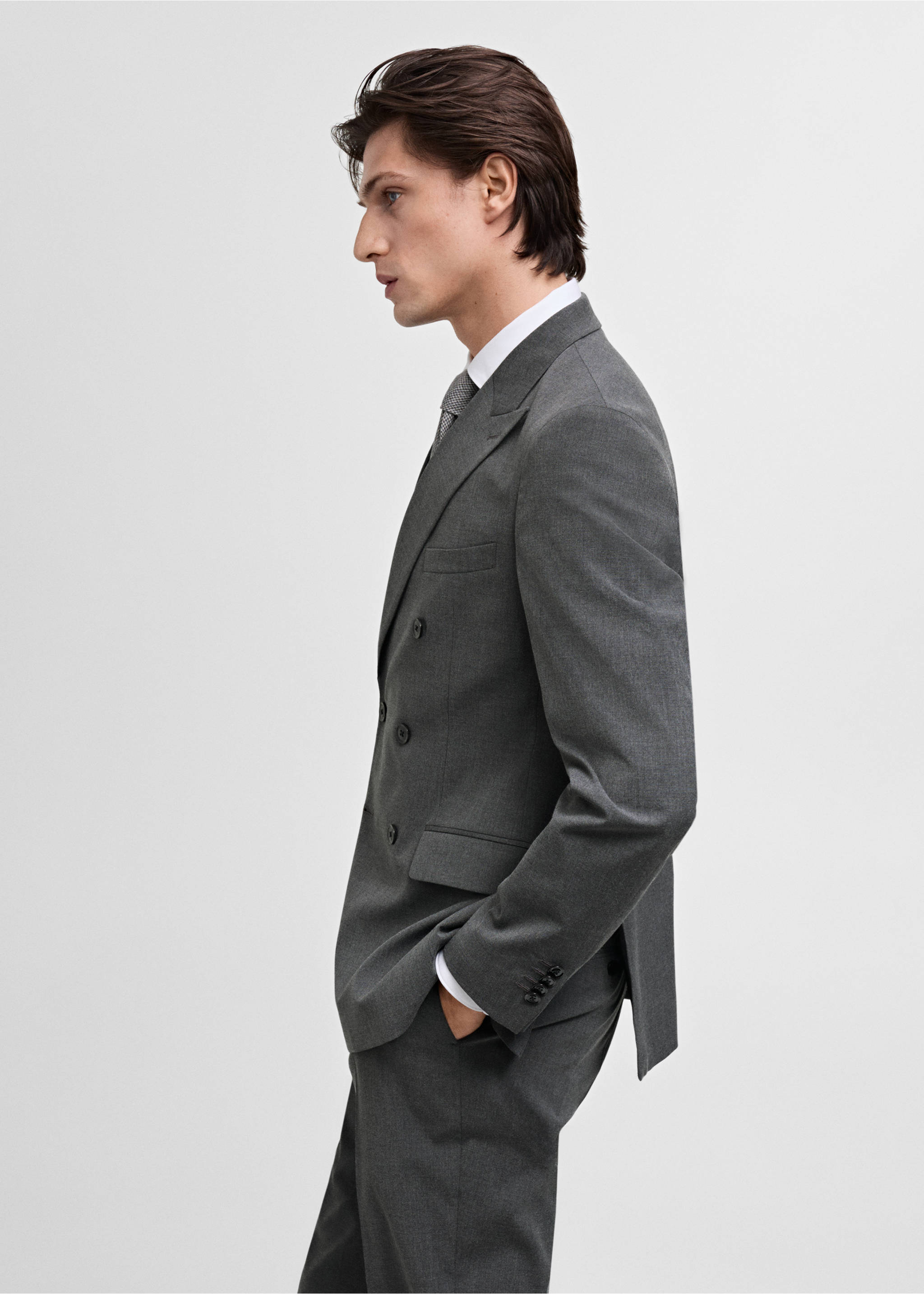 Monaco double-breasted slim-fit suit jacket - Details of the article 2, Grey. Ref: 87010636-00.