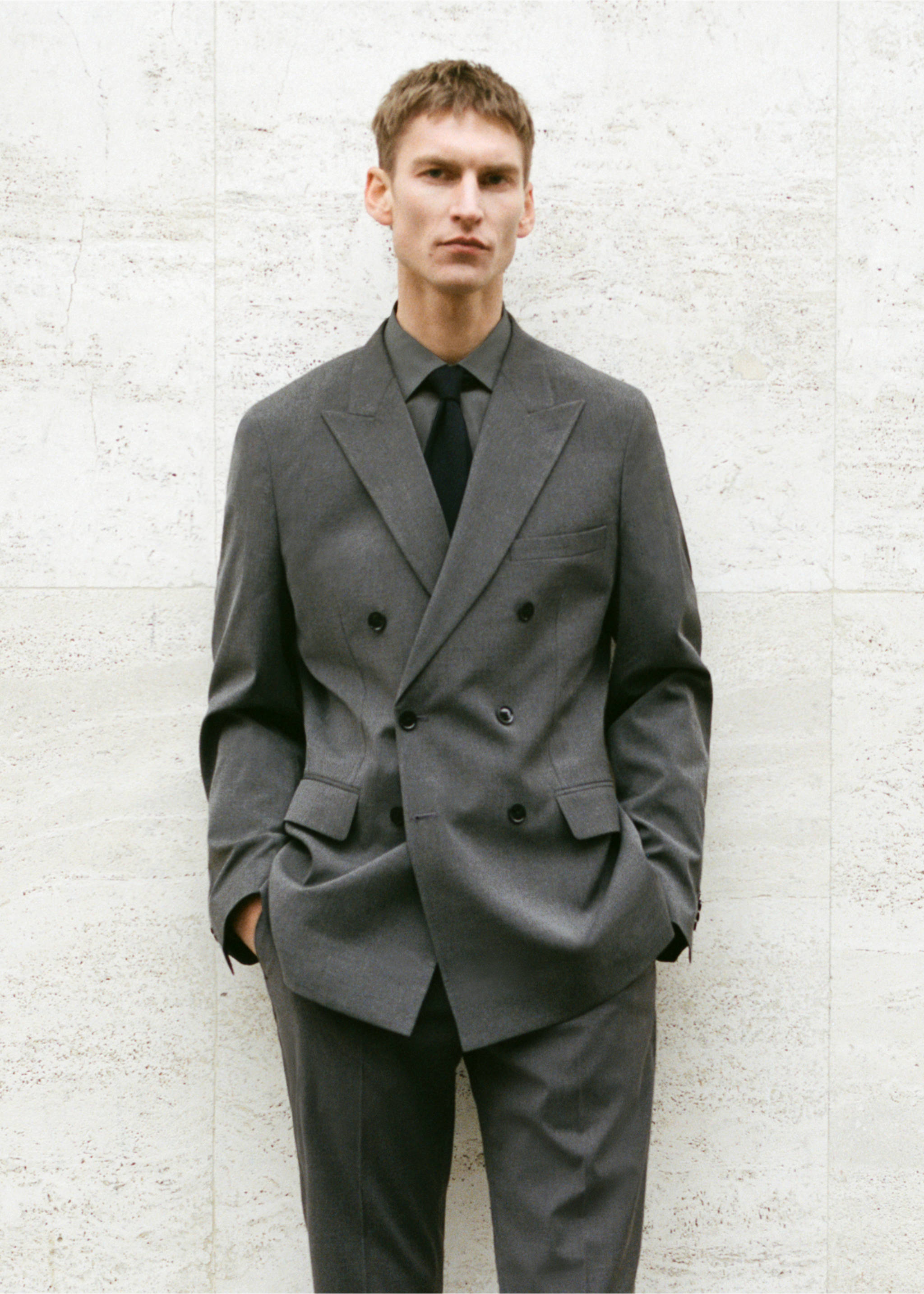 Monaco double-breasted slim-fit suit jacket - Details of the article 3, Grey. Ref: 87010636-00.