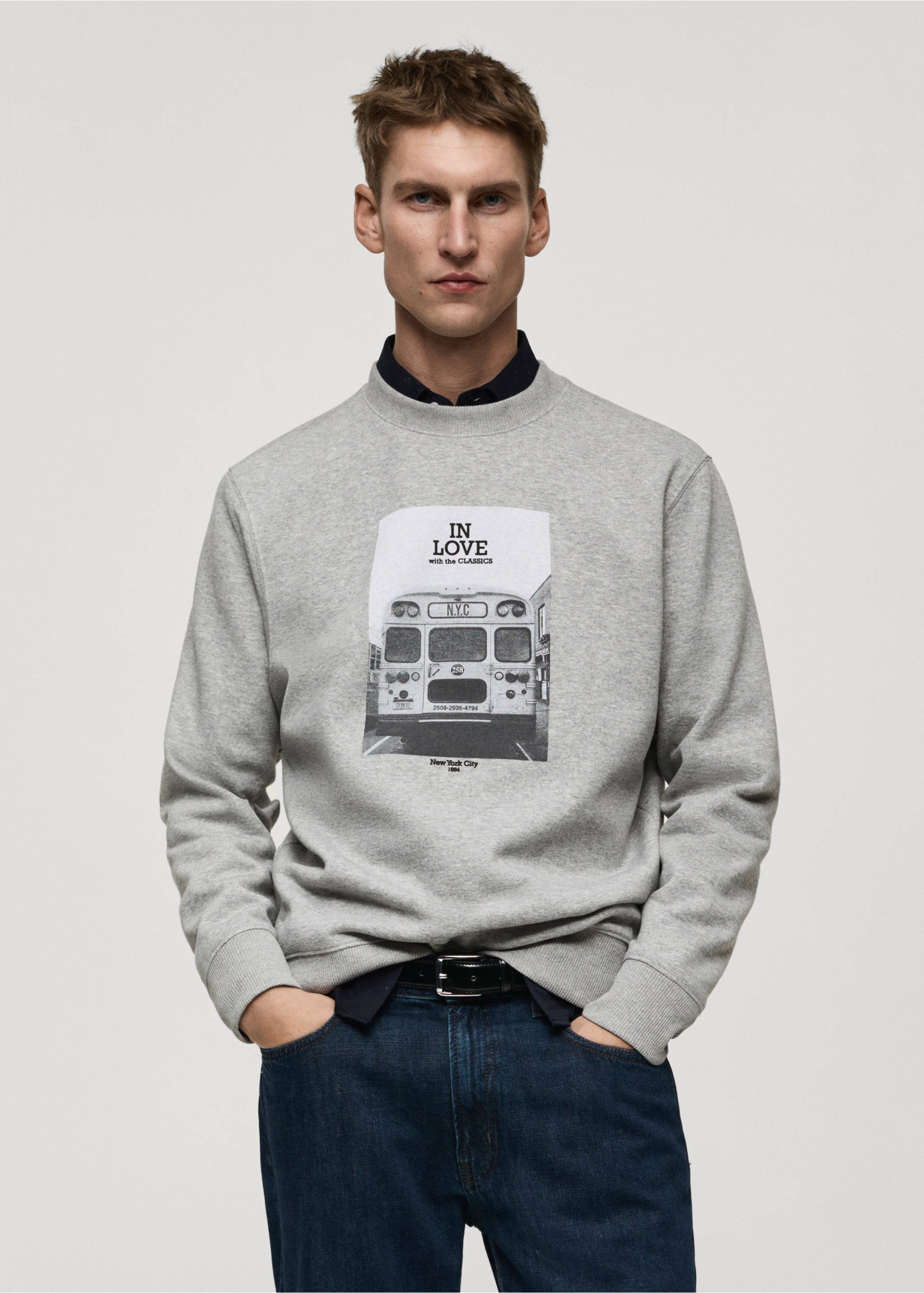 Graphic-print cotton sweatshirt - Medium plane, Dark Heather Grey. Ref: 87010641-00.