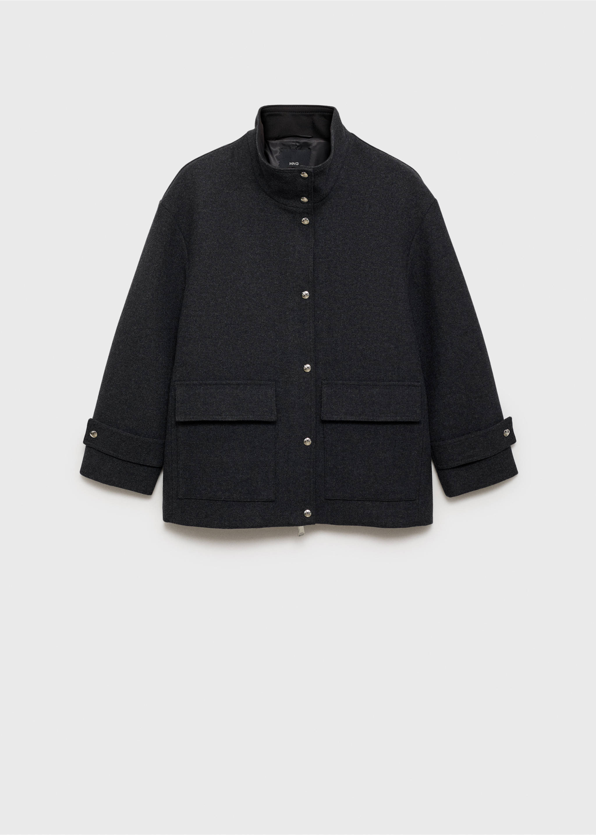 Midi-Wollmantel mit hohem Kragen - Artikel ohne Model, Mittelgrau meliert. Ref: 87010643-00.