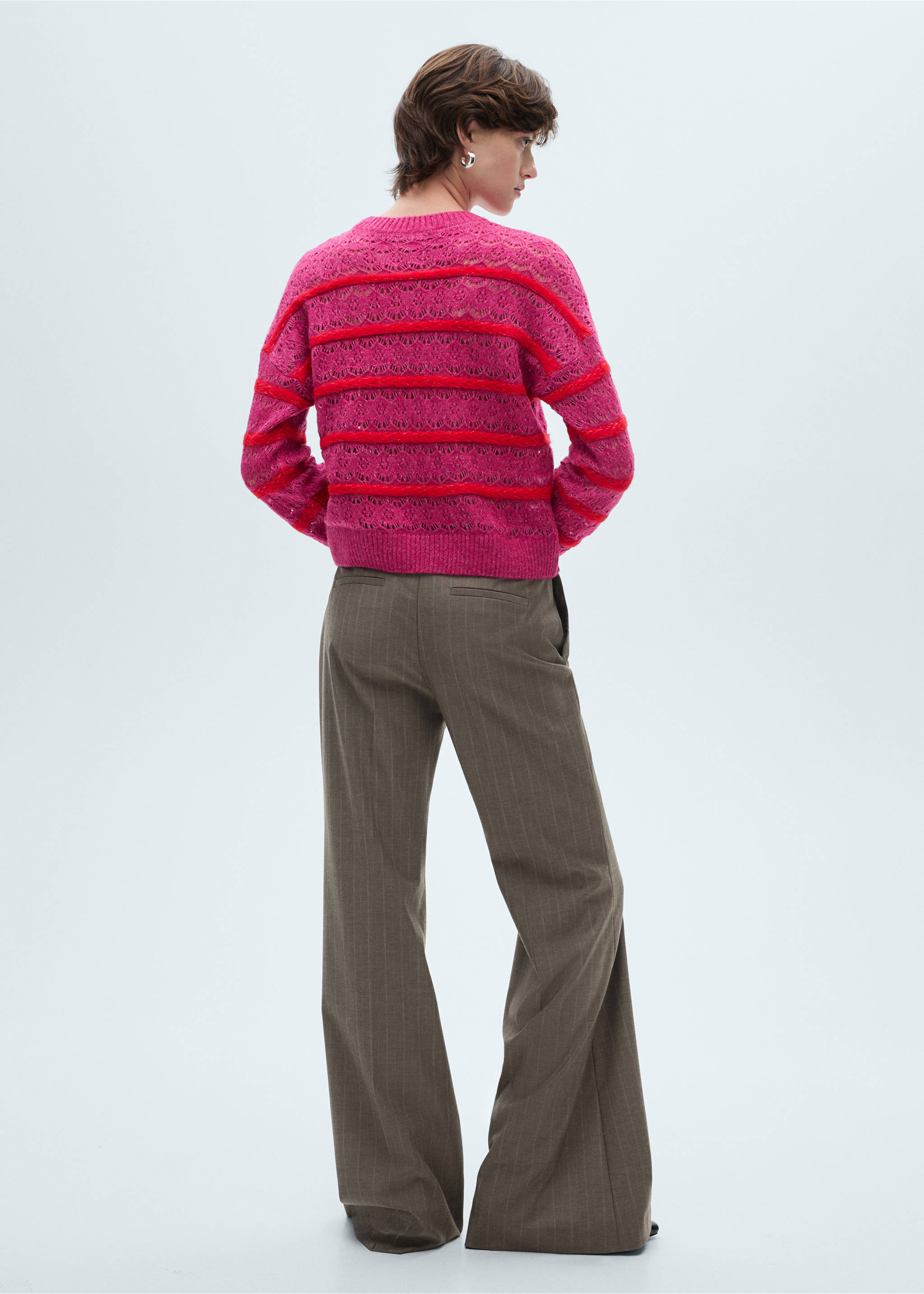 Two-tone sweater with lace design - Reverse of the article, Pastel Pink. Ref: 87010652-00.