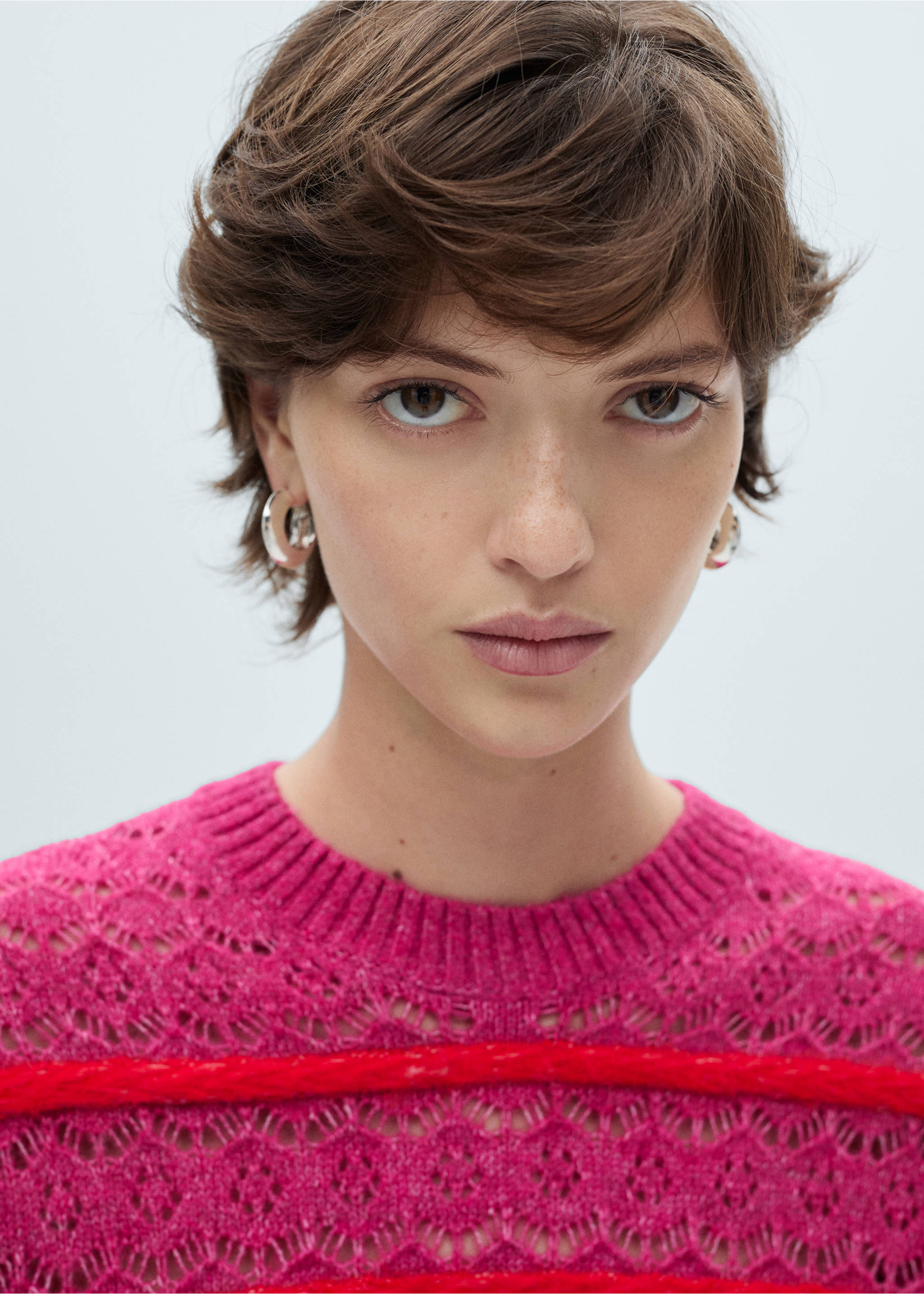 Two-tone sweater with lace design - Details of the article 1, Pastel Pink. Ref: 87010652-00.