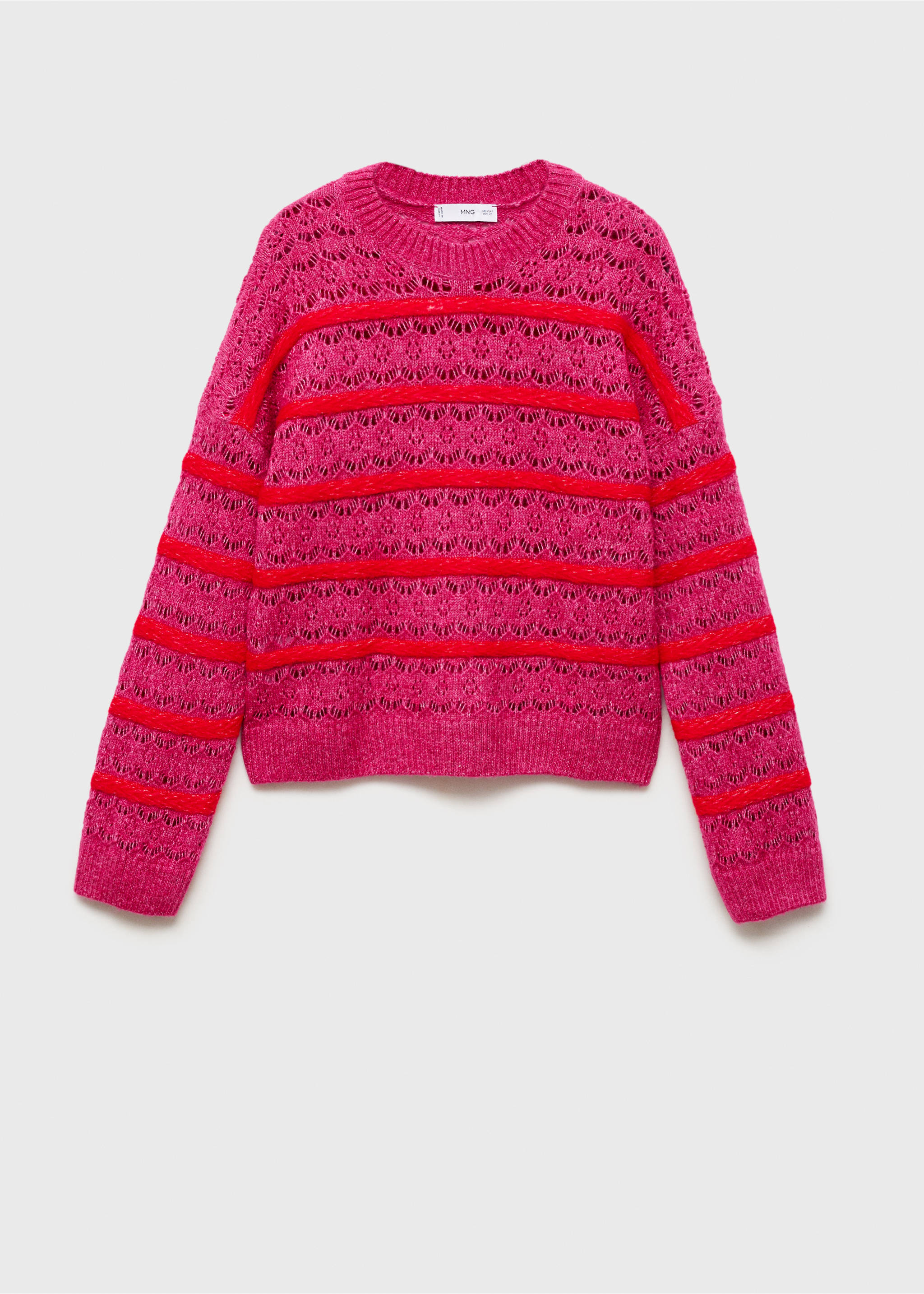 Two-tone sweater with lace design - Article without model, Pastel Pink. Ref: 87010652-00.