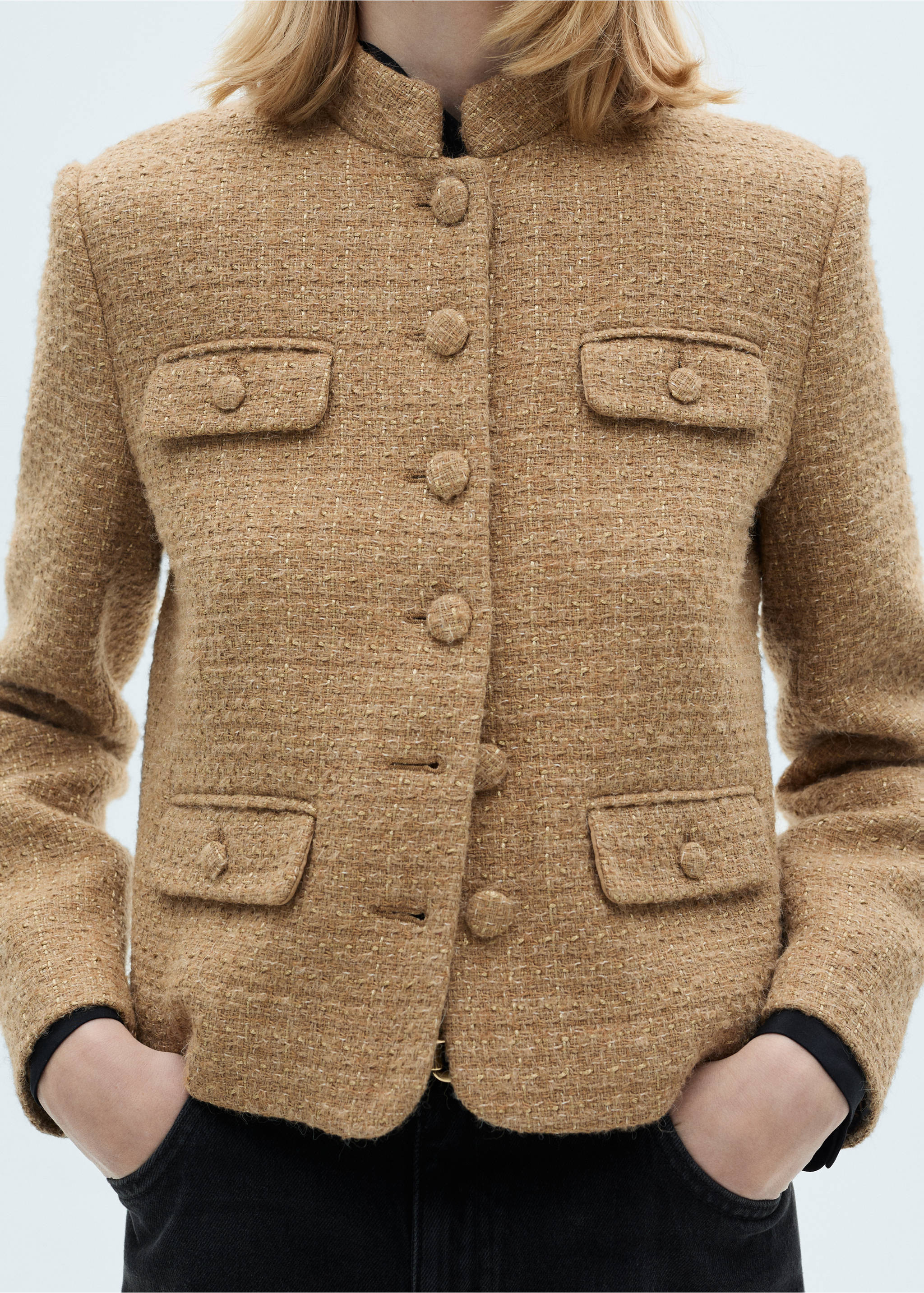 Tweedjacke mit Stehkragen - Detail des Artikels 6, Mittelbraun. Ref: 87010654-00.