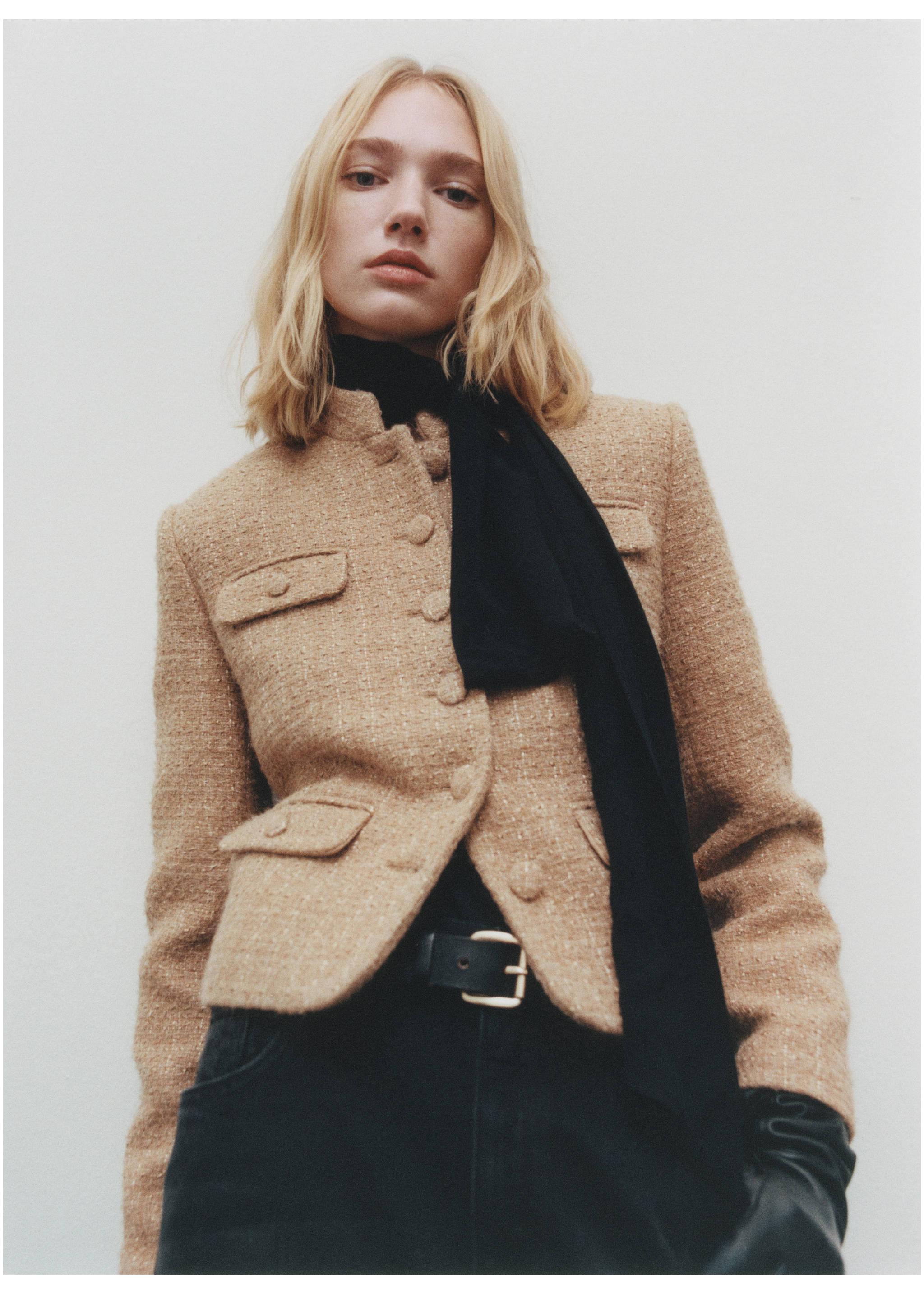 Tweedjacke mit Stehkragen - Detail des Artikels 7, Mittelbraun. Ref: 87010654-00.