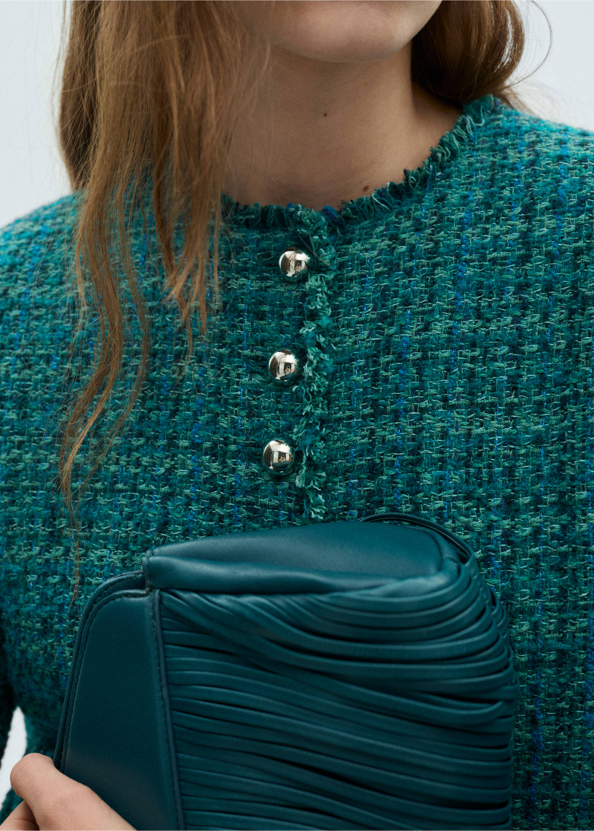 Pocket tweed jacket - Details of the article 1, Petrol Blue. Ref: 87010655-00.