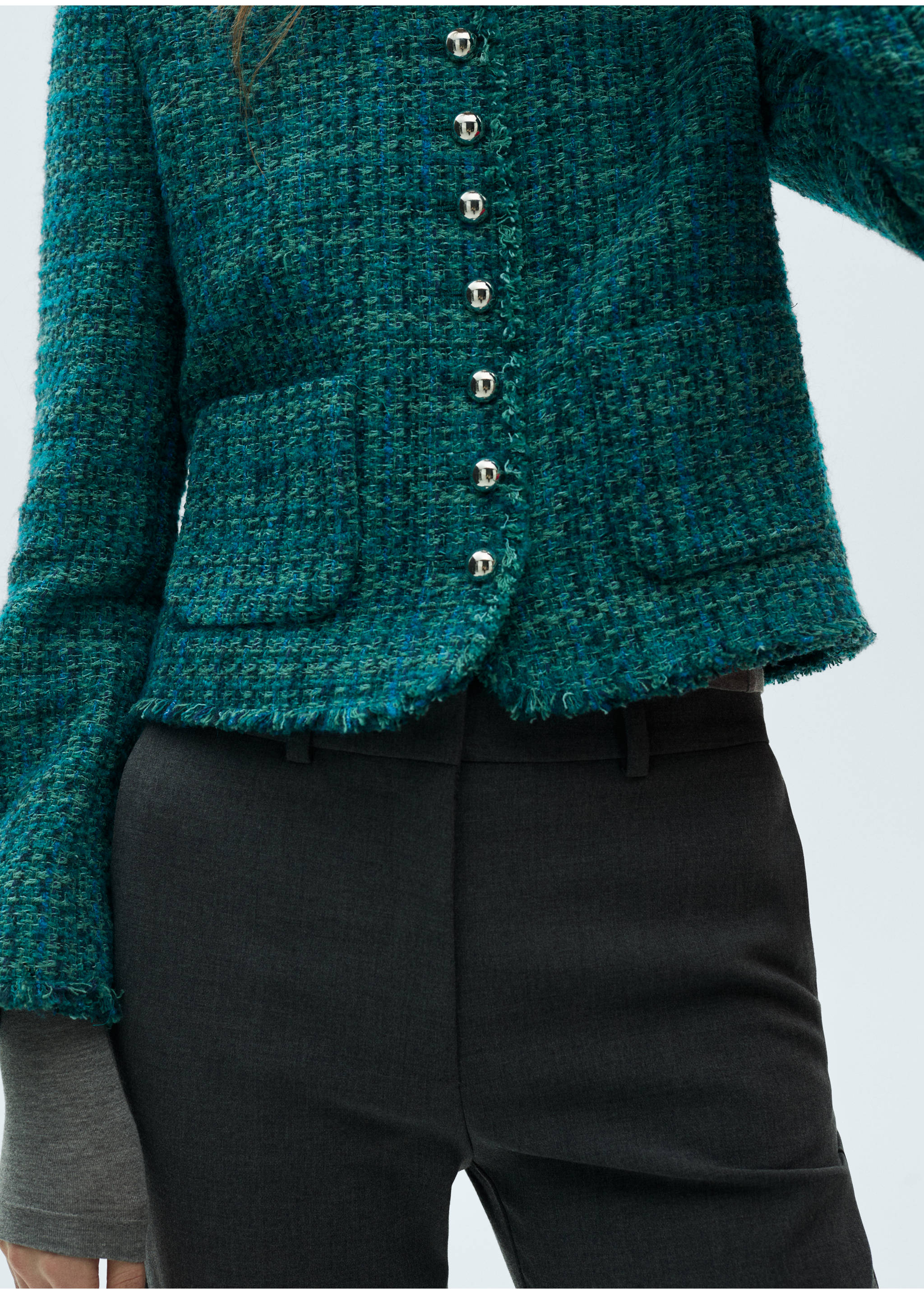 Pocket tweed jacket - Details of the article 6, Petrol Blue. Ref: 87010655-00.