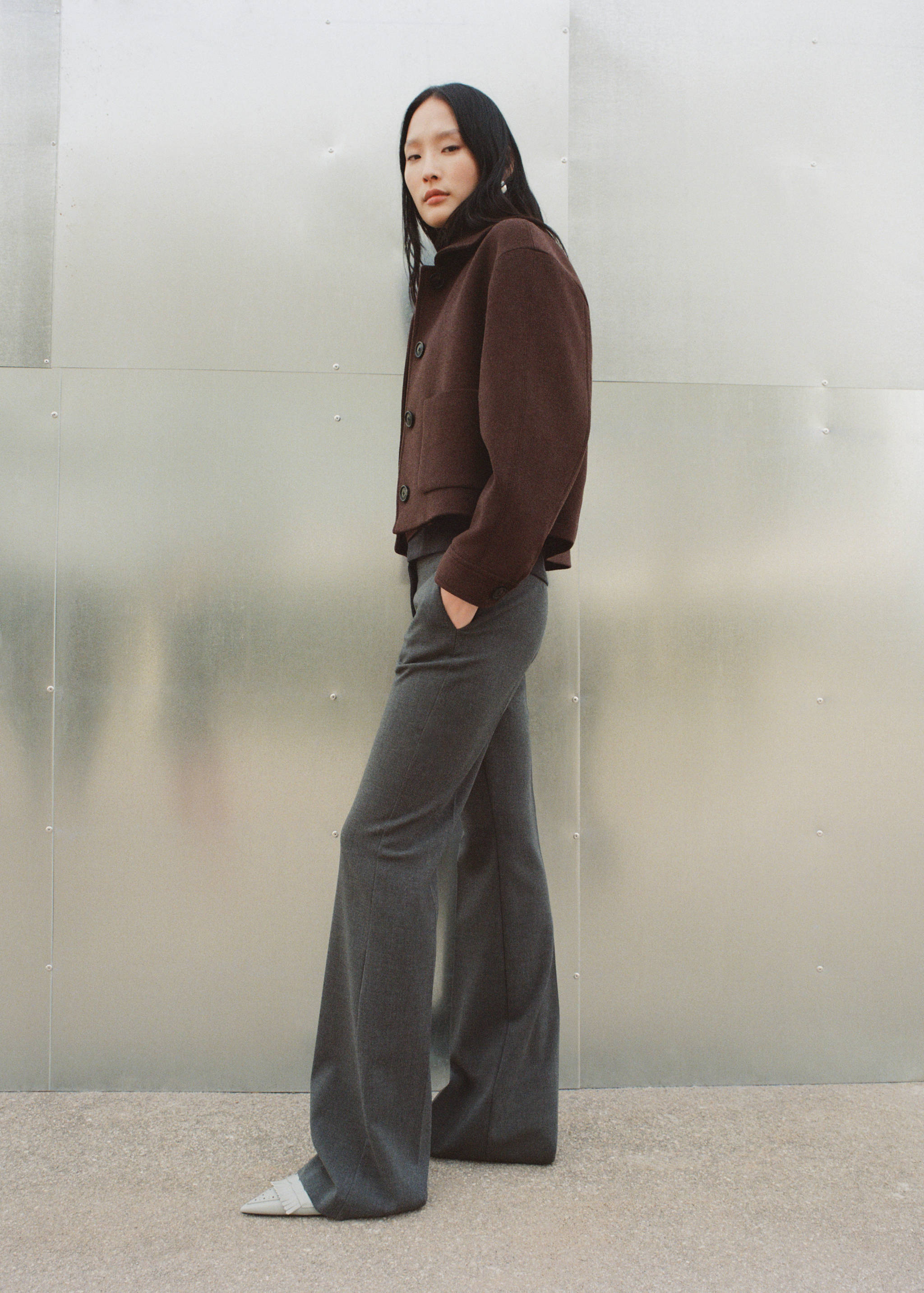 Wool jacket with pockets - Details of the article 3, Brown. Ref: 87010656-00.