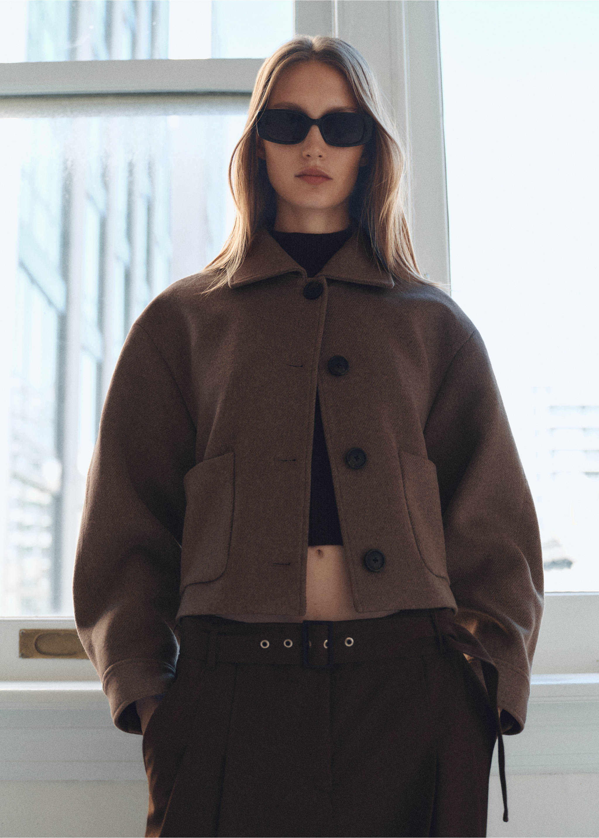 Wool jacket with pockets - Details of the article 2, Brown. Ref: 87010656-00.