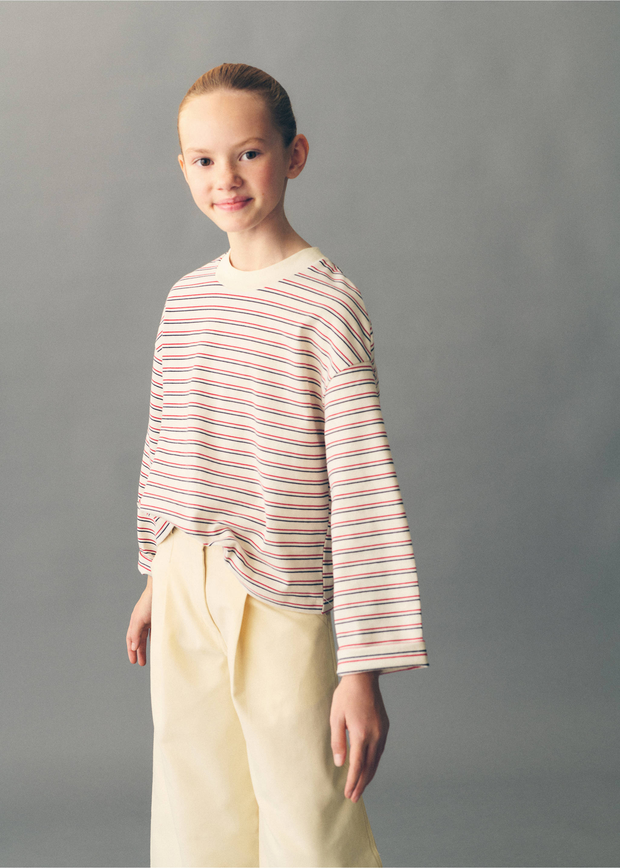 Striped print T-shirt - Details of the article 2, Ecru. Ref: 87010658-00.